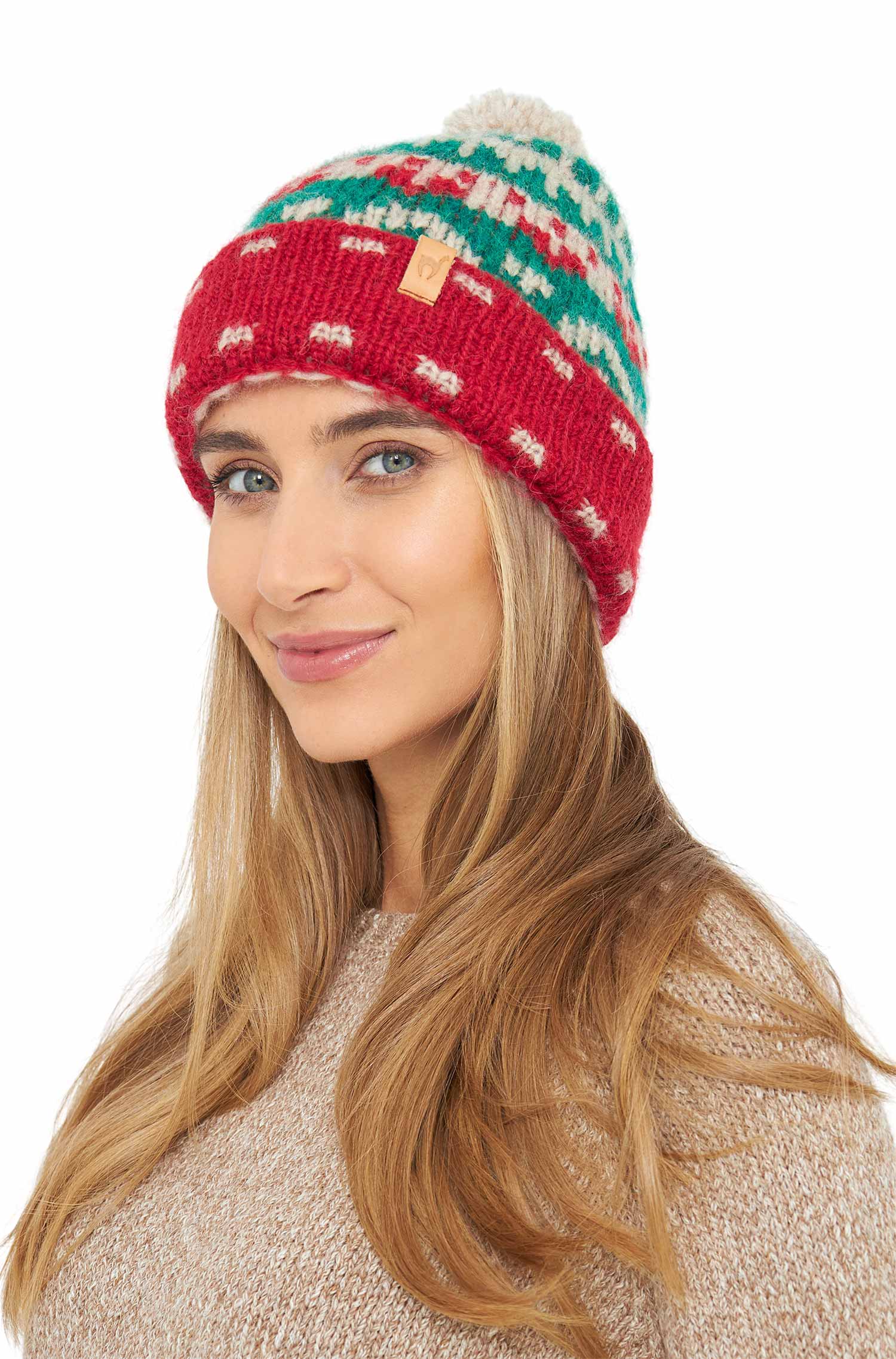 Alpaka Bommel-Mütze NAVIDAD aus Alpaka-Merino-Mix-navidad