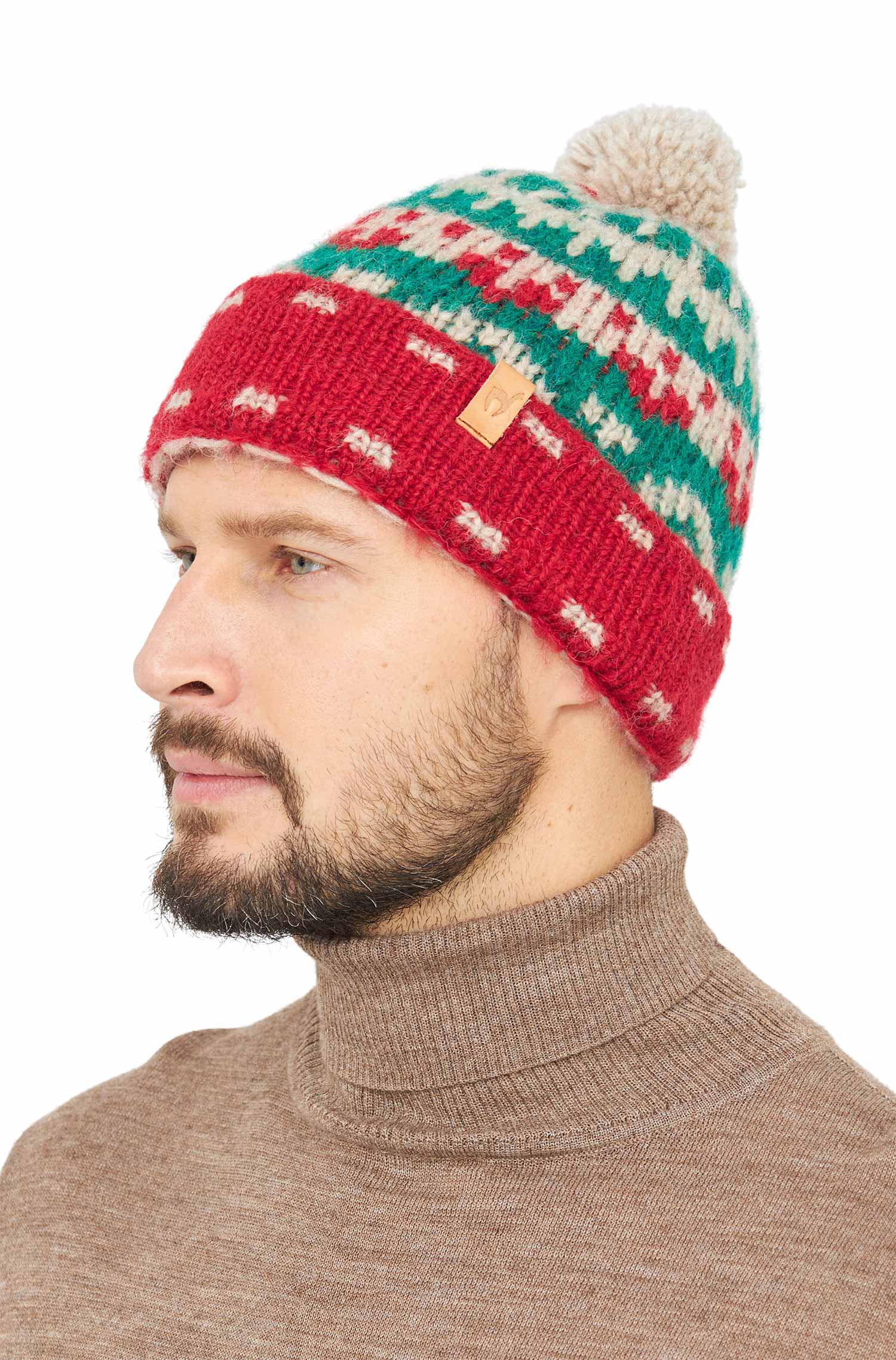 Alpaka Bommel-Mütze NAVIDAD aus Alpaka-Merino-Mix-navidad