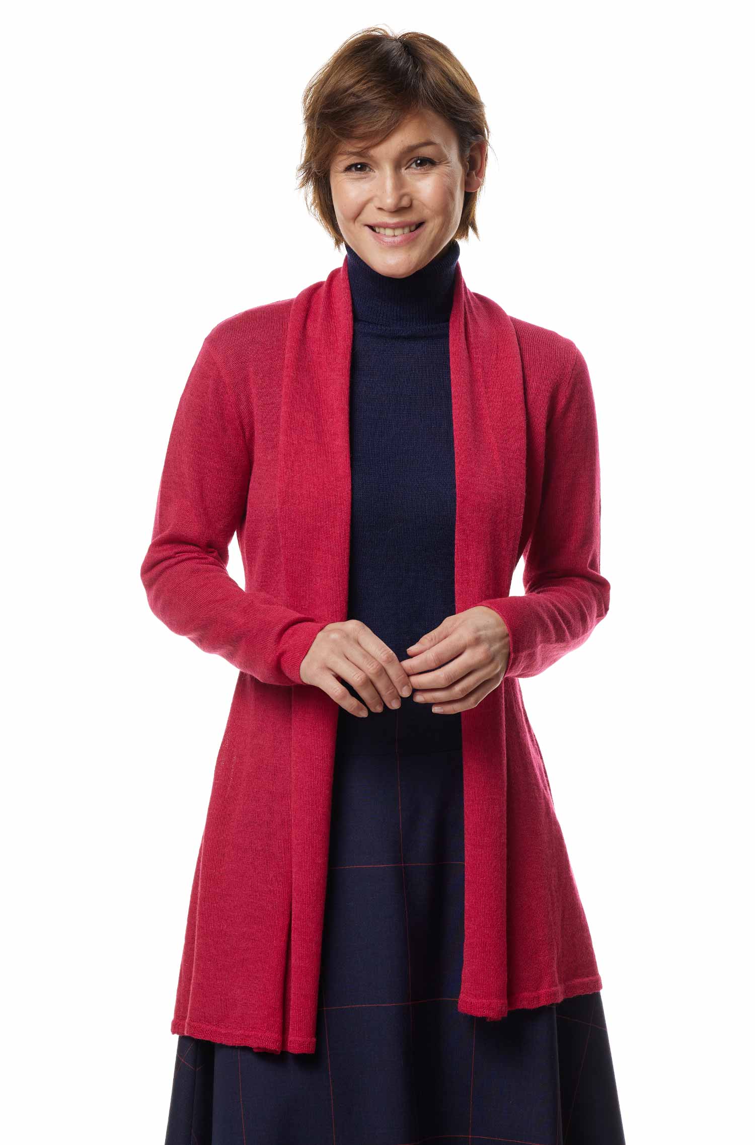 Alpaka Strickjacke PENELOPE LONG aus 100% Baby Alpaka-kirsche