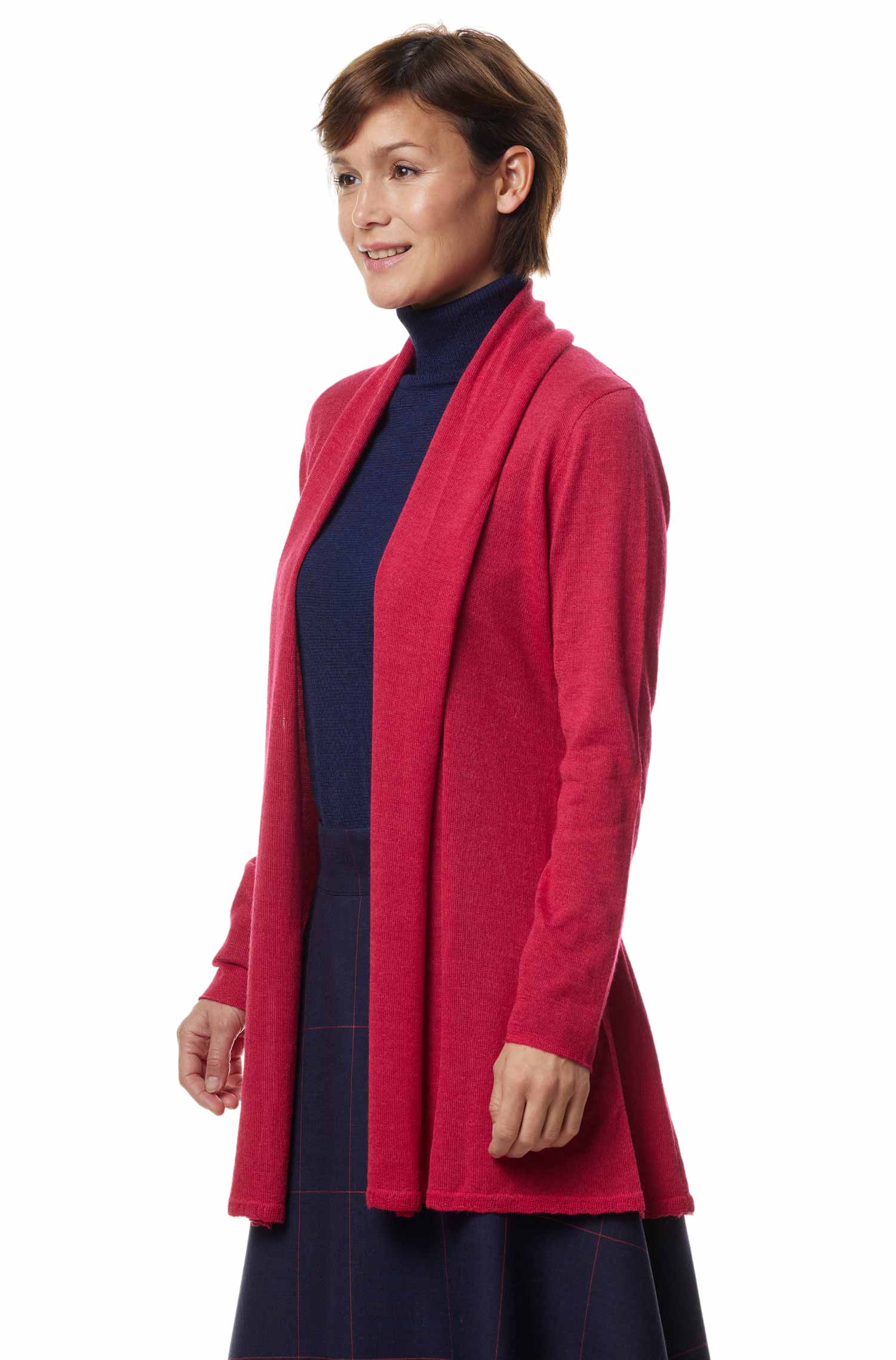 Alpaka Strickjacke PENELOPE LONG aus 100% Baby Alpaka-kirsche