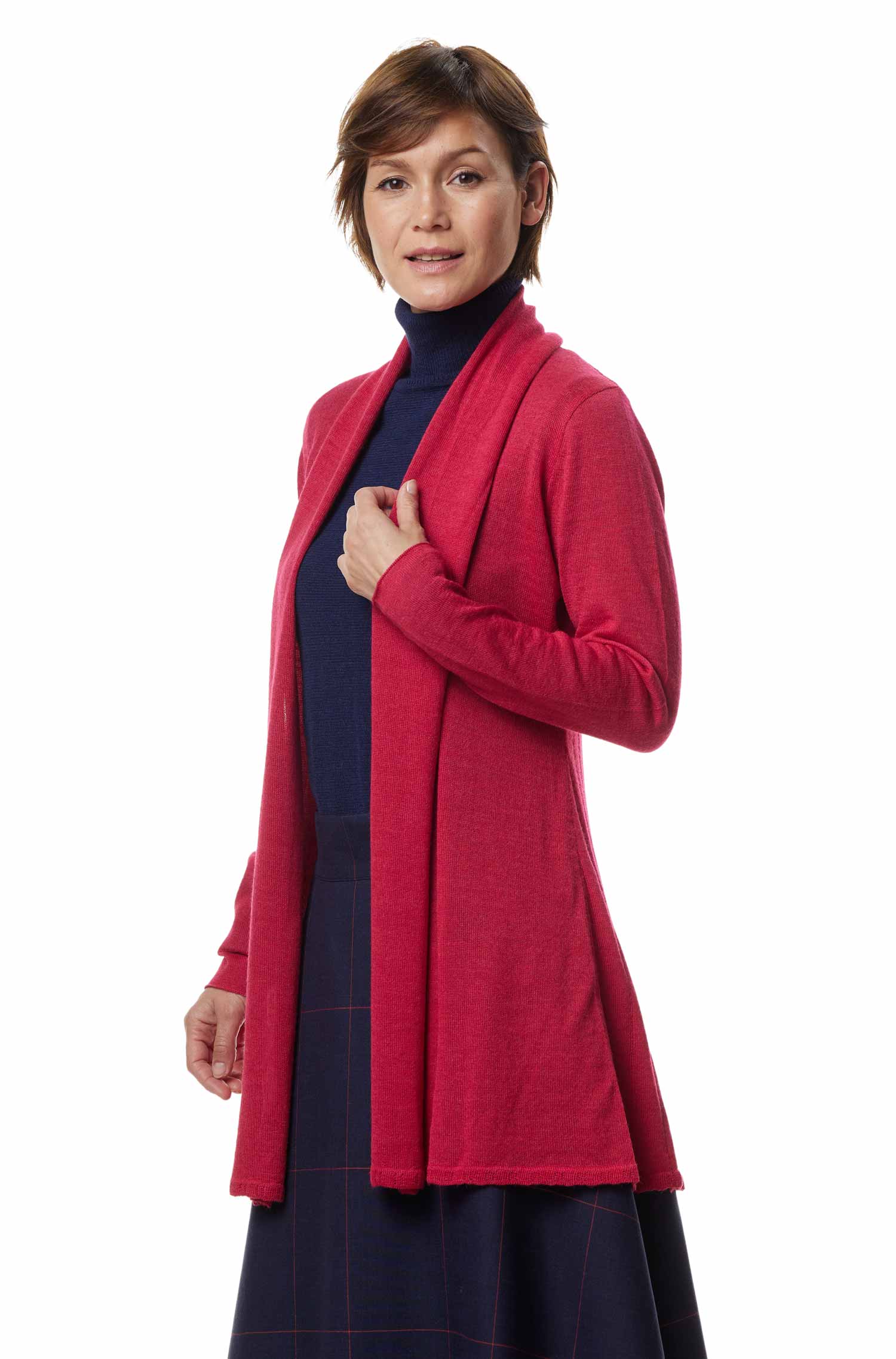 Alpaka Strickjacke PENELOPE LONG aus 100% Baby Alpaka-kirsche