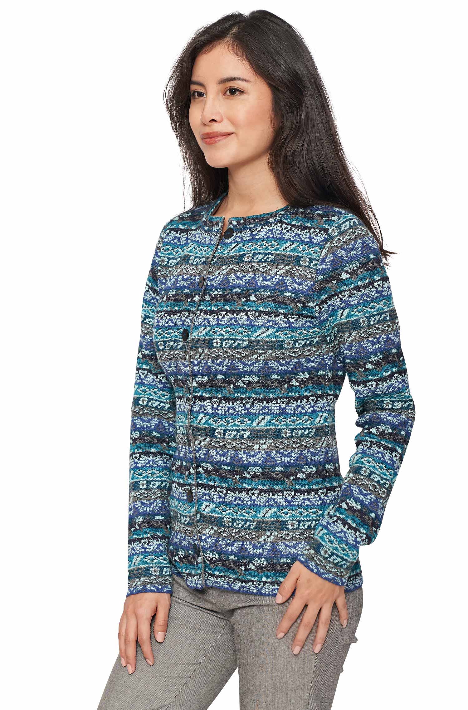 Alpaka Strickjacke TAMIA aus 100% Baby Alpaka-aqua