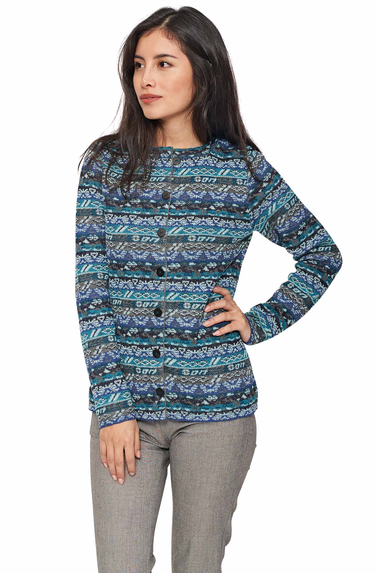 Alpaka Strickjacke TAMIA aus 100% Baby Alpaka-aqua