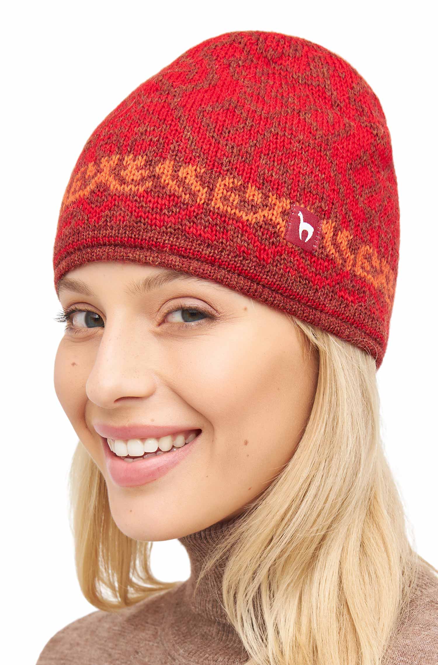 Alpaka Jacquard Mütze CHIMU aus 100% Baby Alpaka-rot