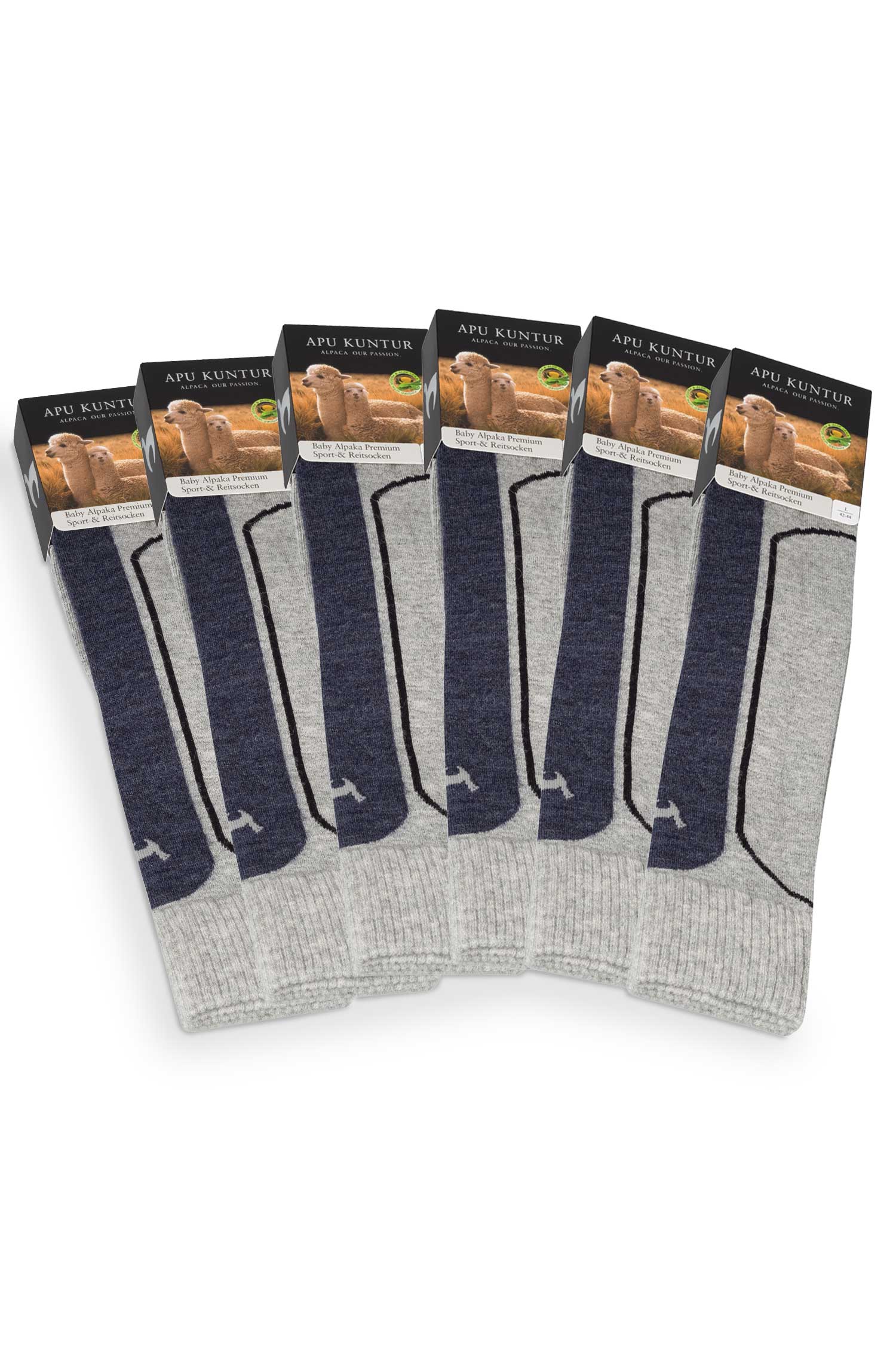 Alpaka Premium SKI- & SPORTSOCKEN 6er Pack aus Alpaka-Baumwoll-Mix-grau