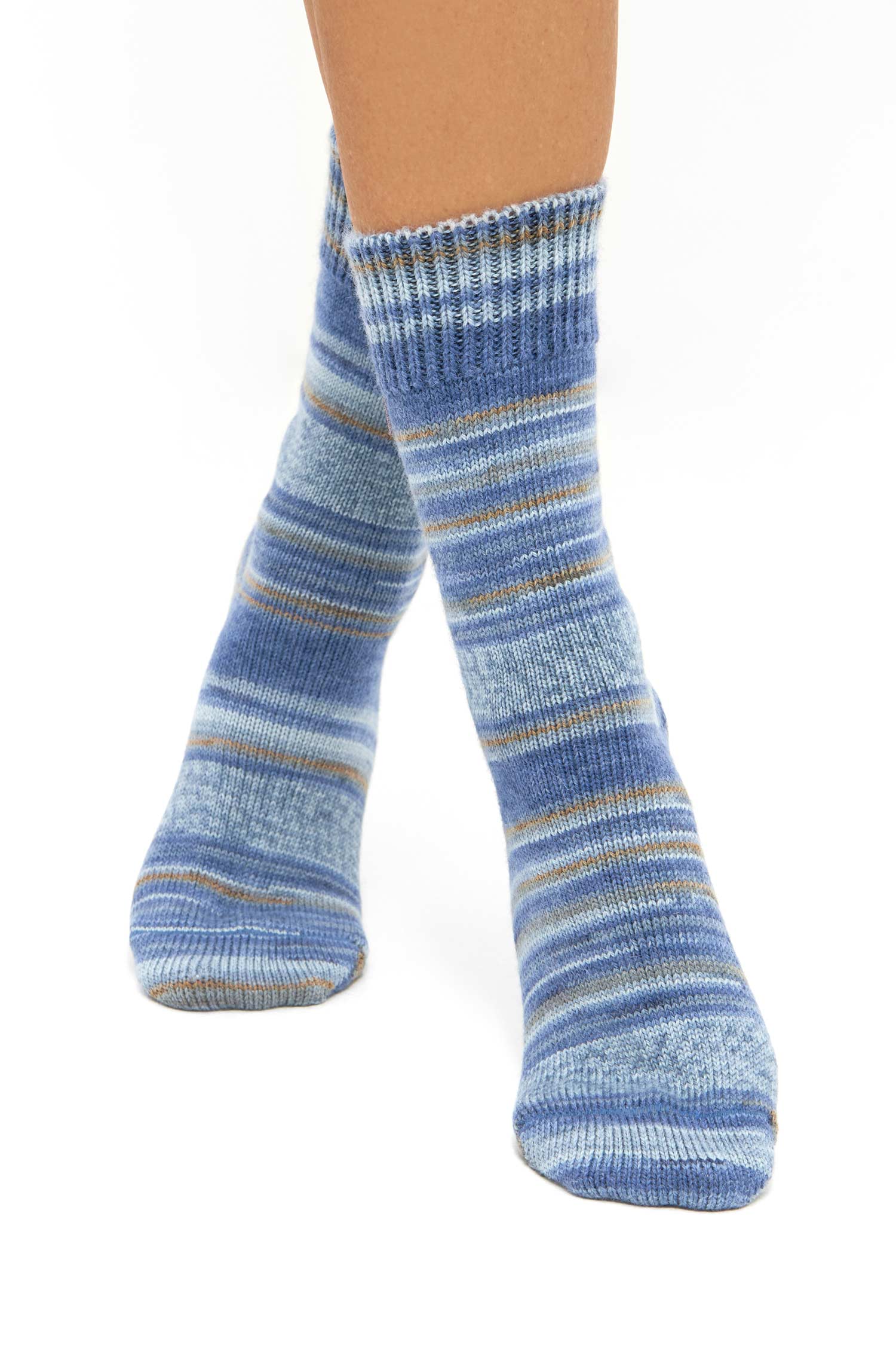 Alpaka Kuschel-Socken HARMONY aus Alpaka-Wolle-Mix-ocker/blau