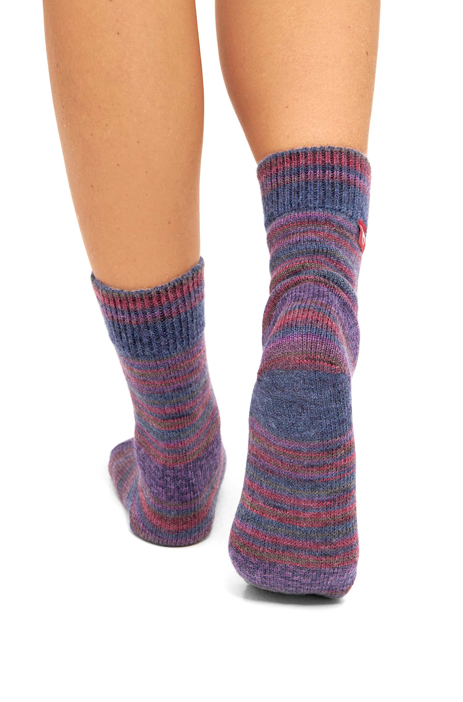 Alpaka Kuschel-Socken HARMONY aus Alpaka-Wolle-Mix-pflaume/blau