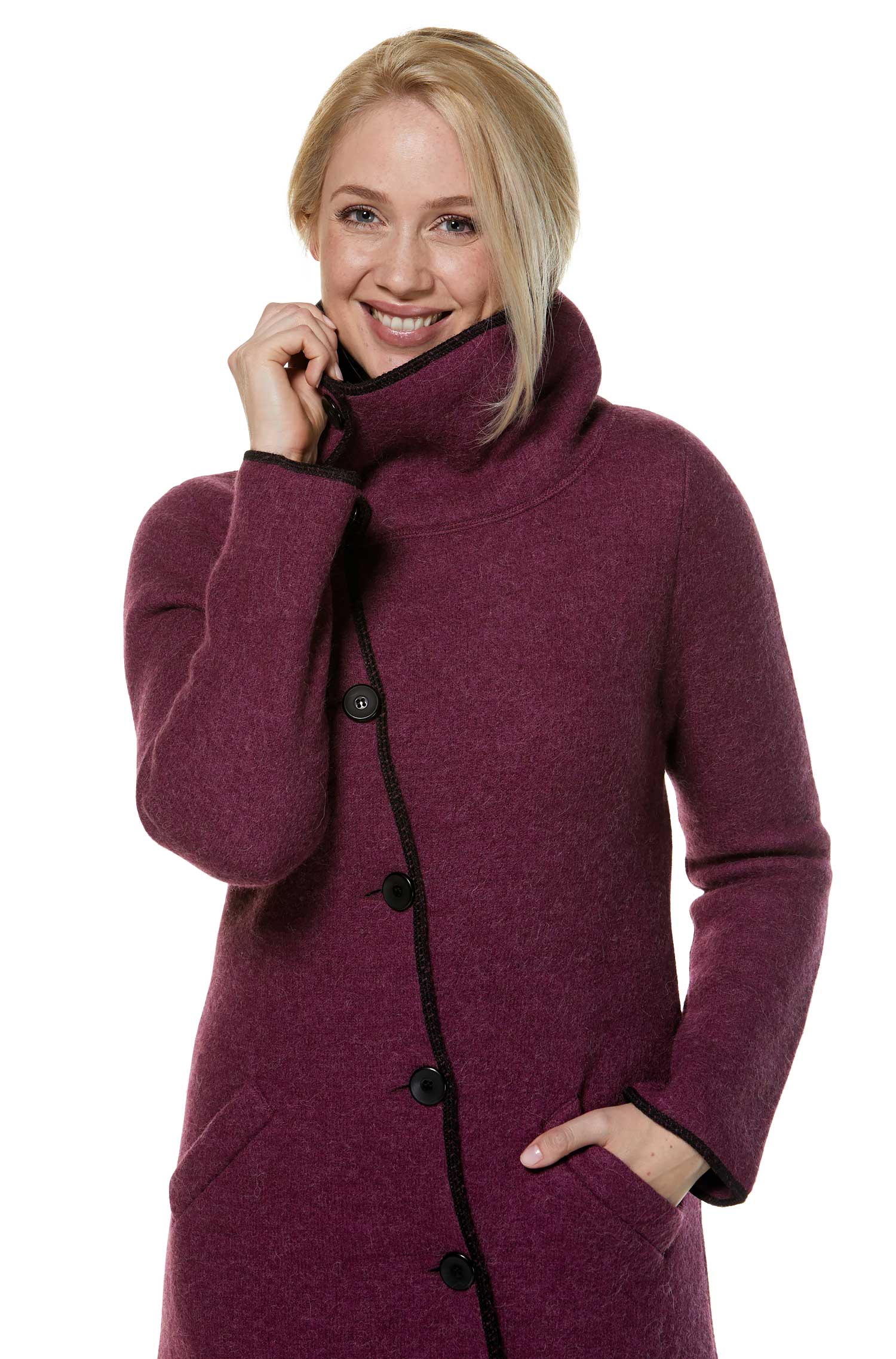 Alpaka Mantel ASI aus Alpaka und Wolle-brombeer