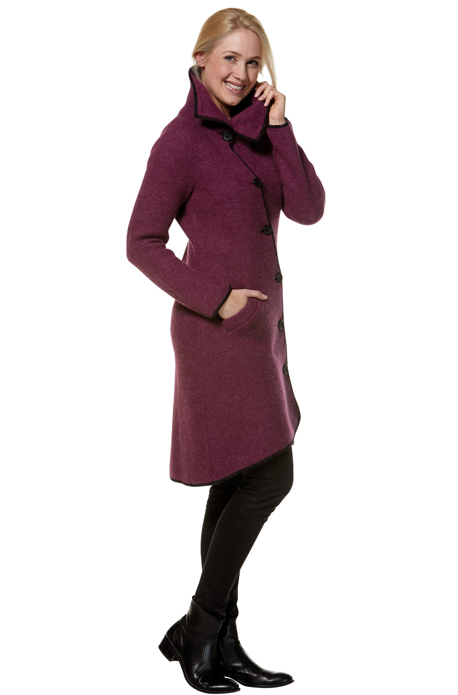 Alpaka Mantel ASI aus Alpaka und Wolle-brombeer