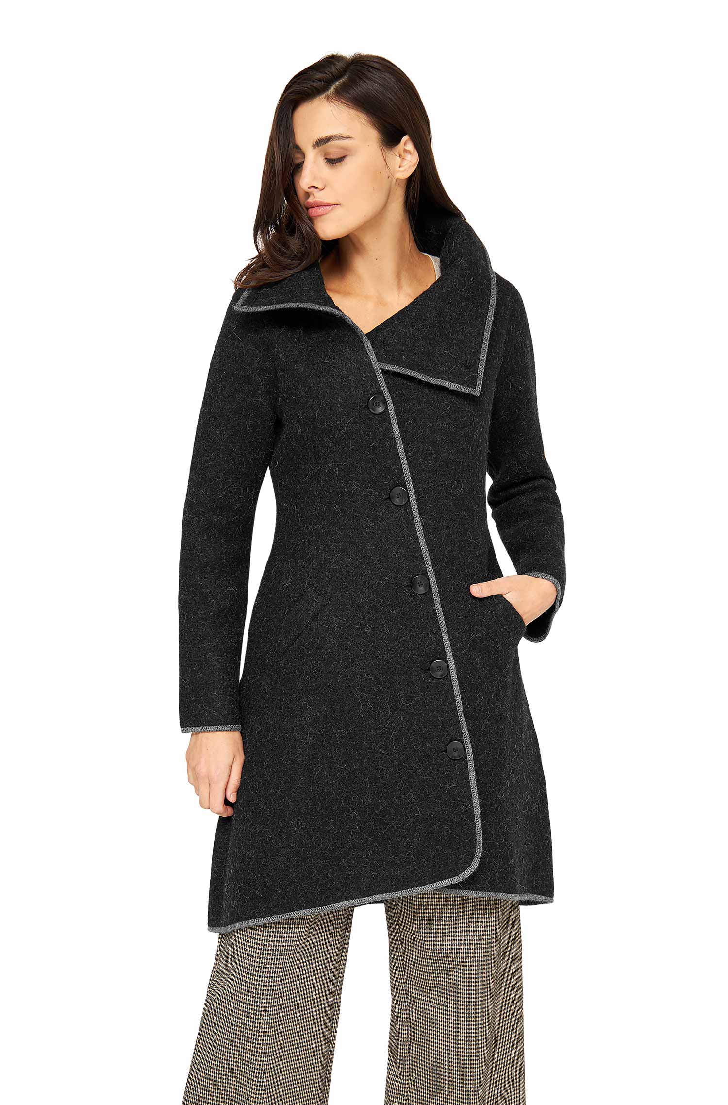 Alpaka Mantel ASI aus Alpaka und Wolle-schwarz/grau