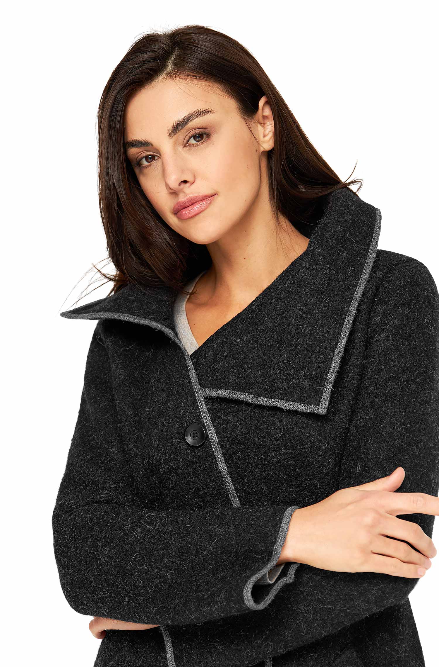 Alpaka Mantel ASI aus Alpaka und Wolle-schwarz/grau