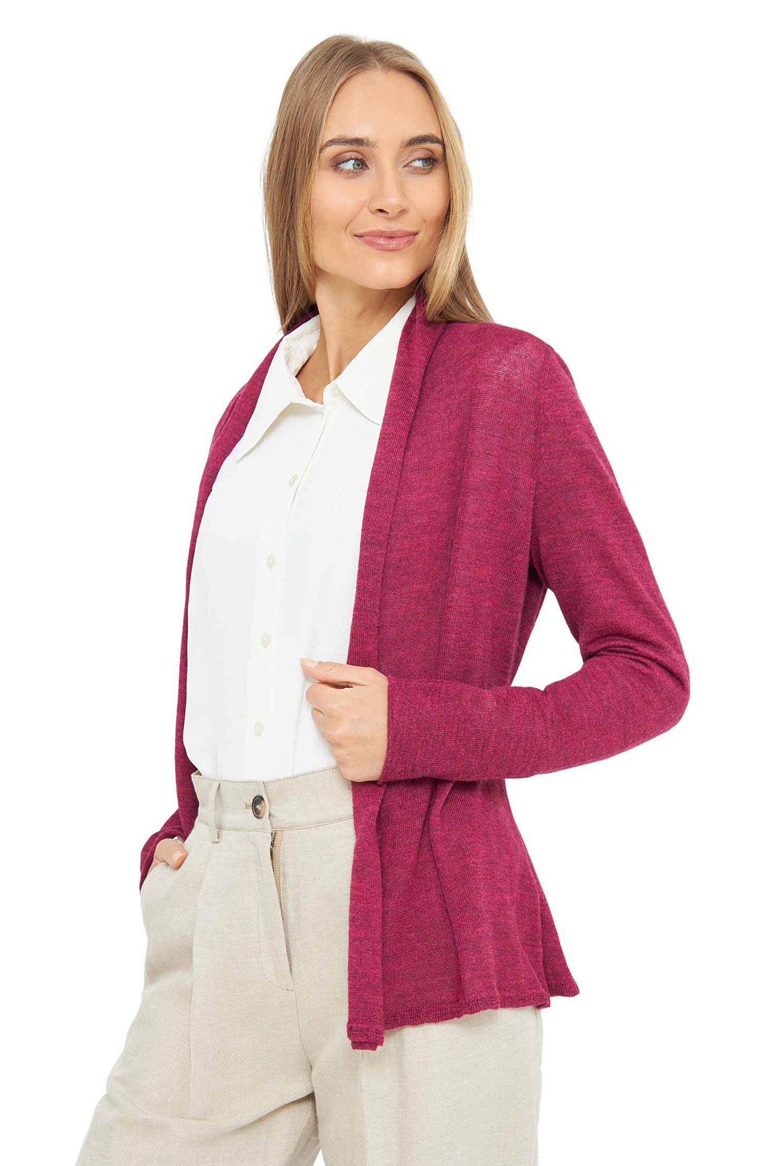 Alpaka Strickjacke PENELOPE aus 100% Baby Alpaka-himbeere