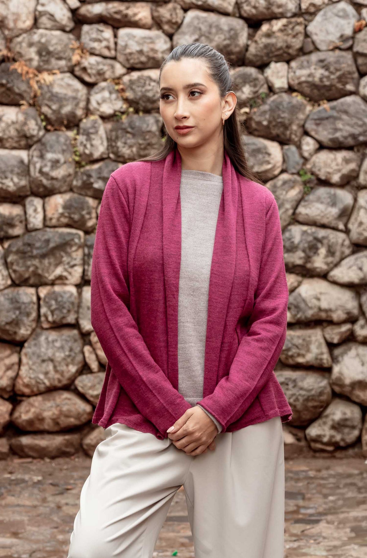 Alpaka Strickjacke PENELOPE-himbeere