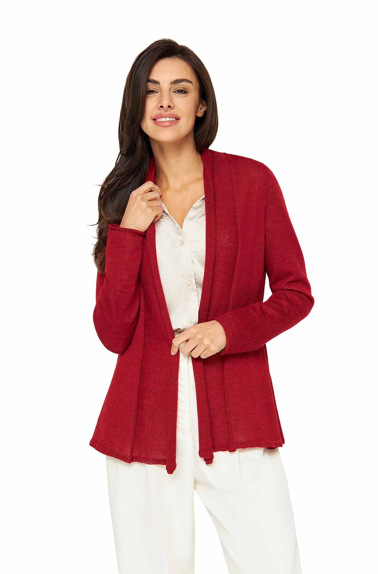 Alpaka Strickjacke PENELOPE aus 100% Baby Alpaka-rot meliert
