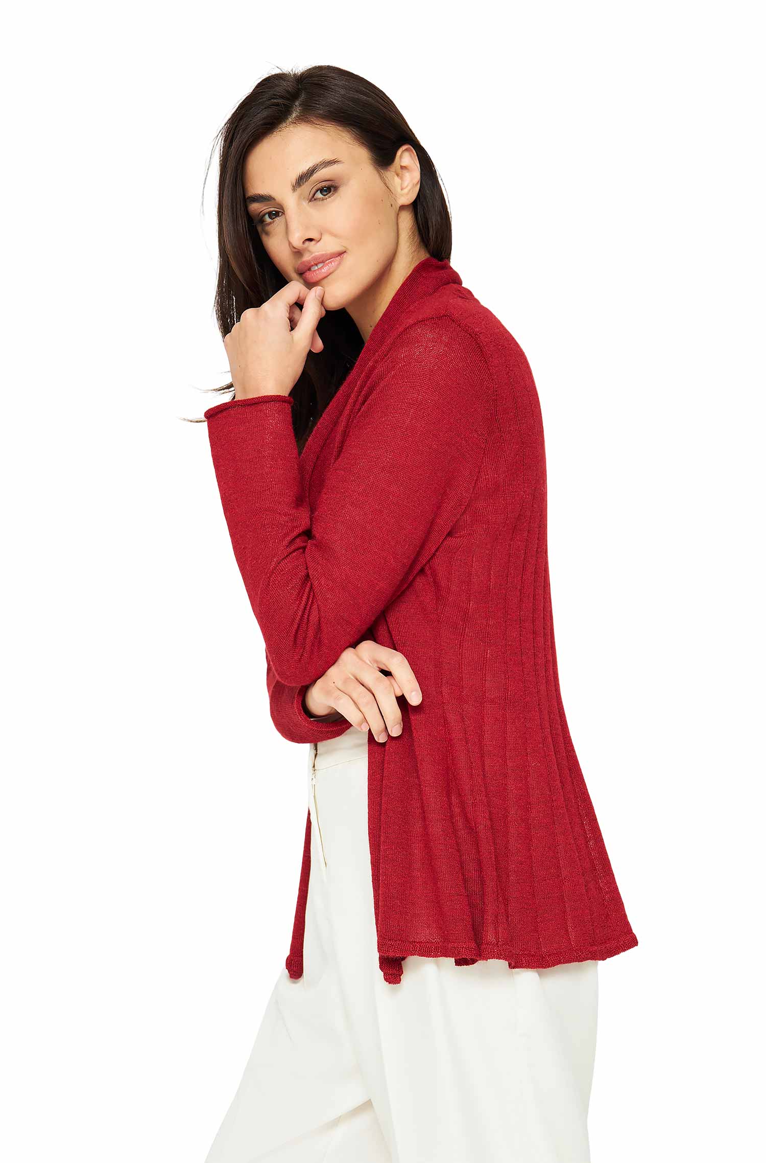 Alpaka Strickjacke PENELOPE aus 100% Baby Alpaka-rot meliert