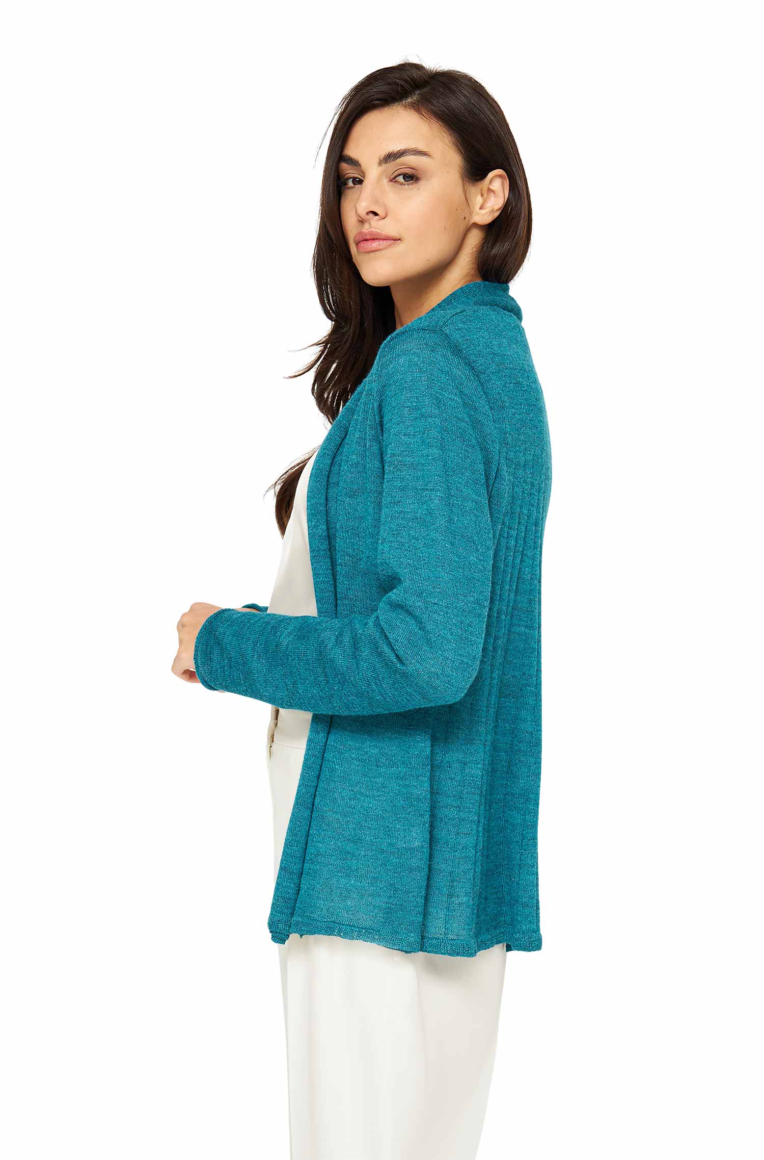 Alpaka Strickjacke PENELOPE aus 100% Baby Alpaka-türkis