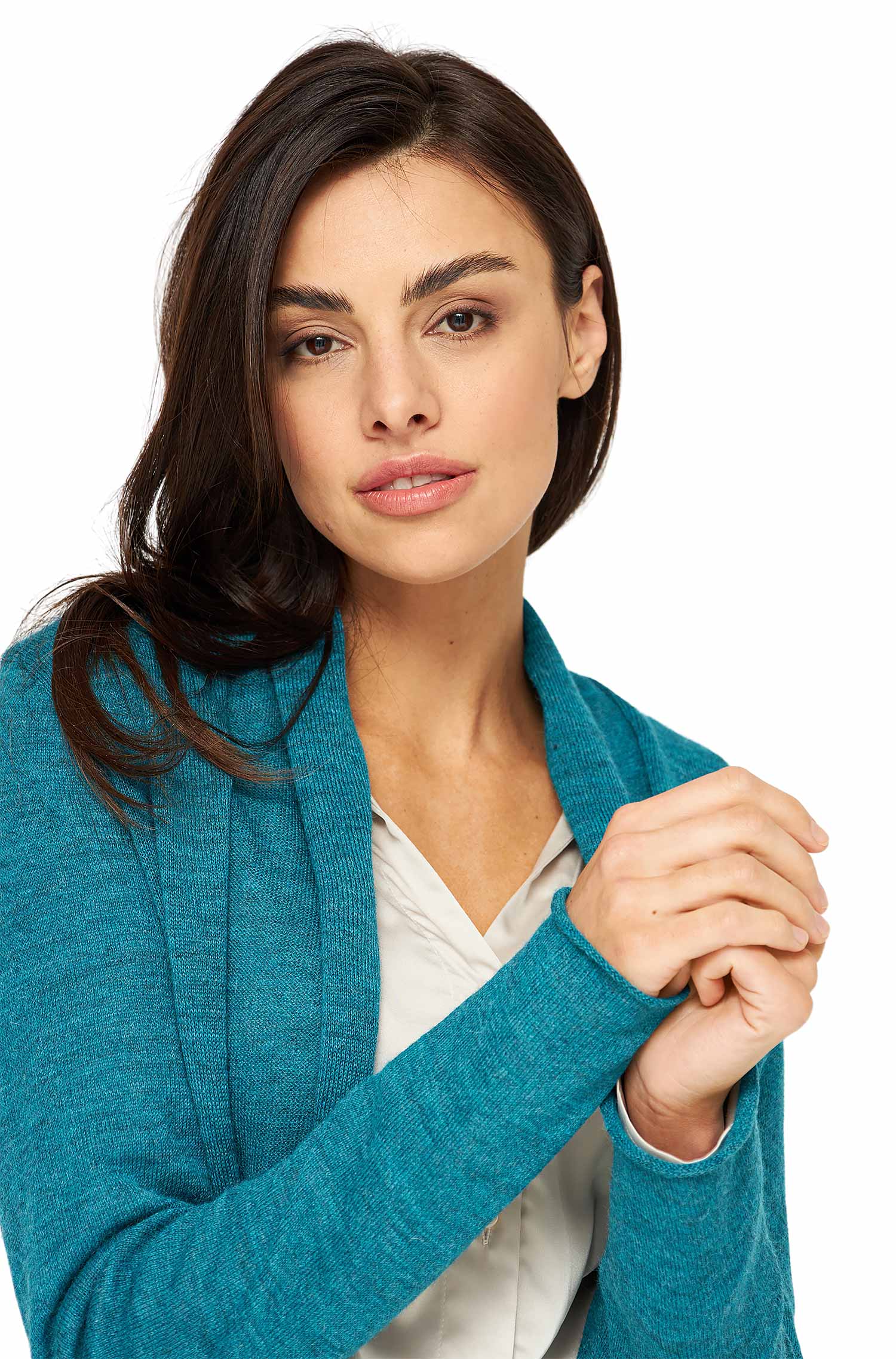 Alpaka Strickjacke PENELOPE aus 100% Baby Alpaka-türkis