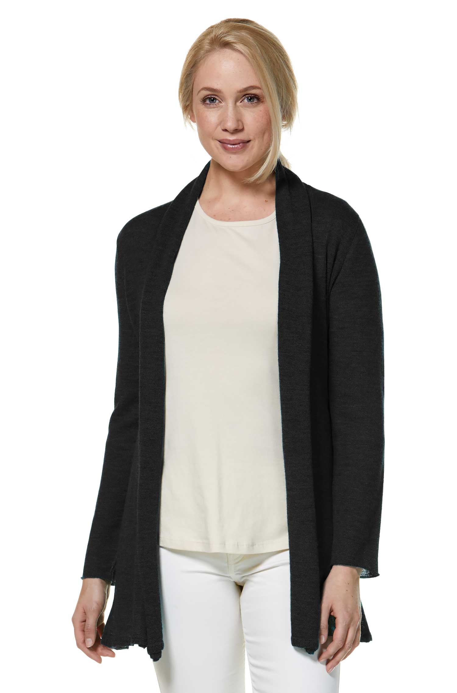 Alpaka Strickjacke PENELOPE LONG aus 100% Baby Alpaka-schwarz