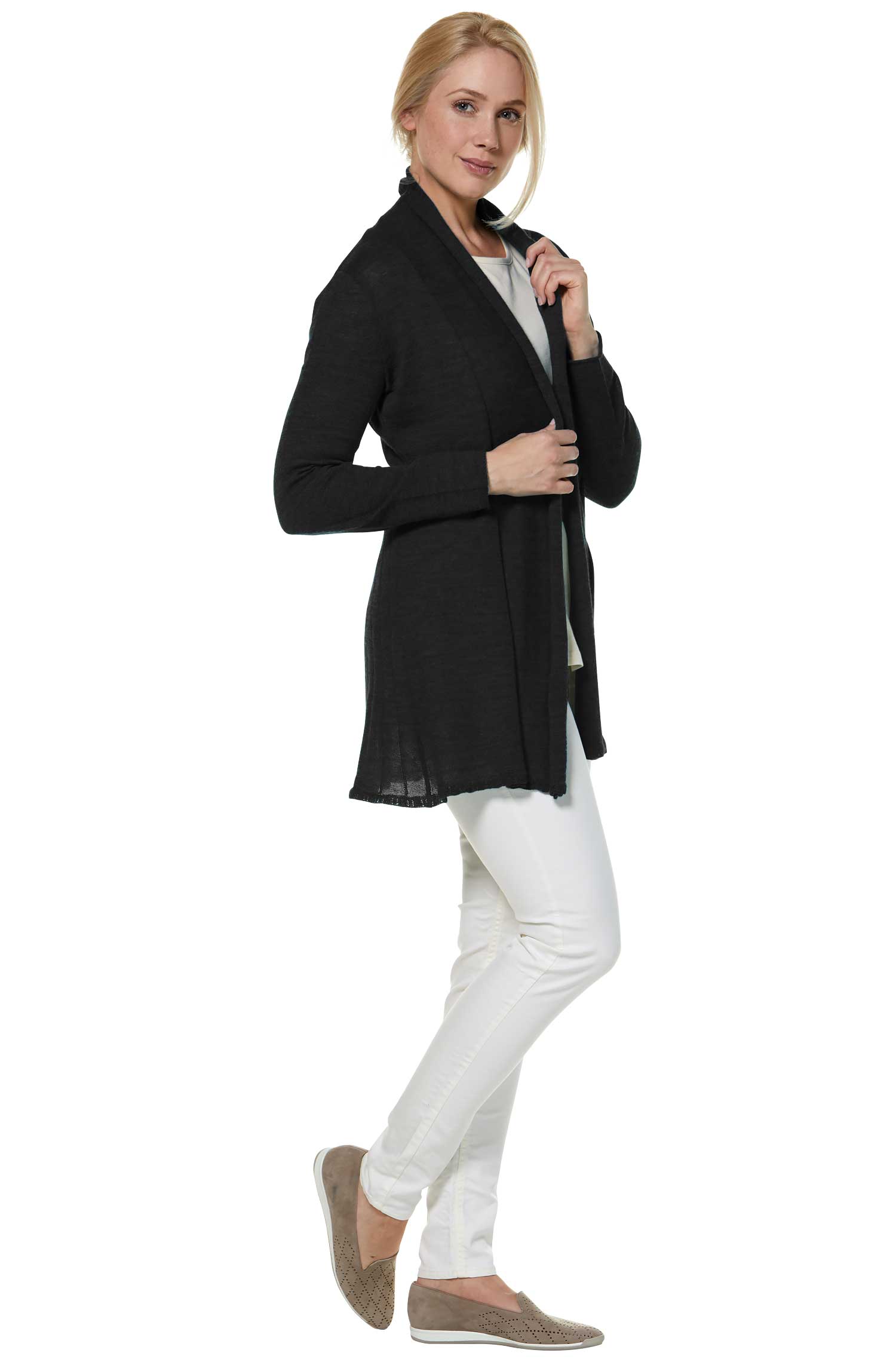 Alpaka Strickjacke PENELOPE LONG aus 100% Baby Alpaka-schwarz