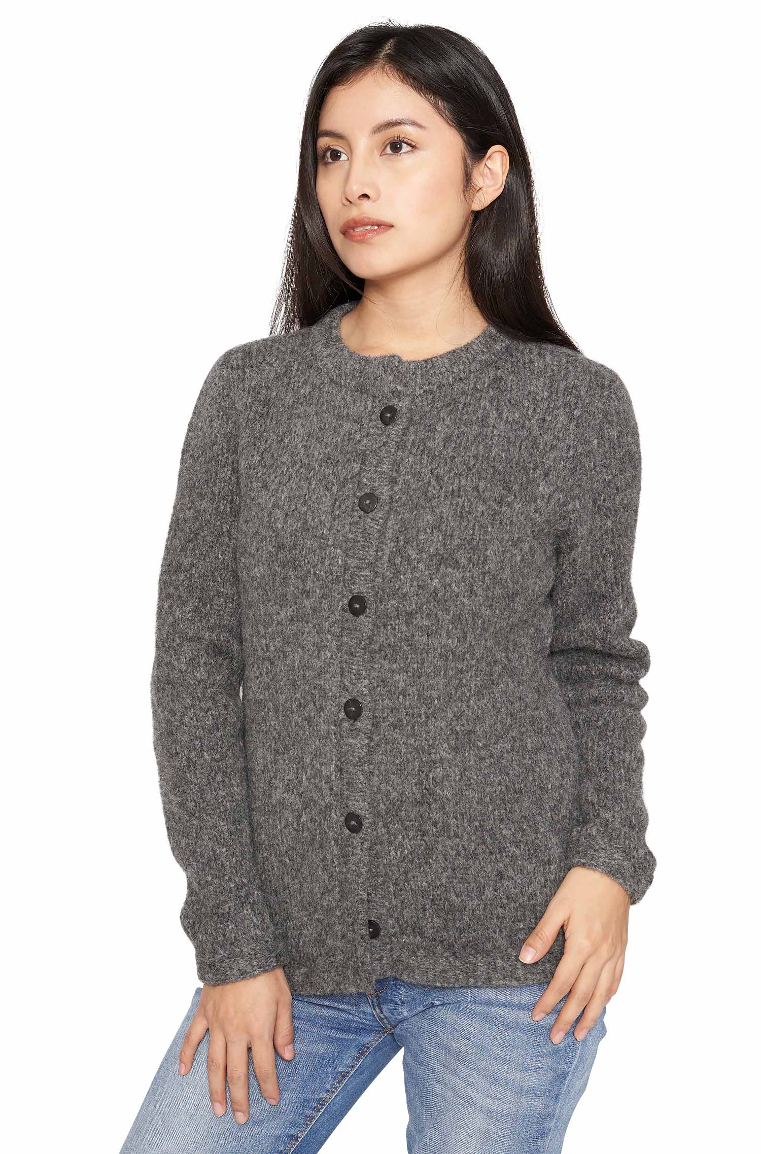 Alpaka Strickjacke ASA aus Baby Alpaka und Wolle-grau