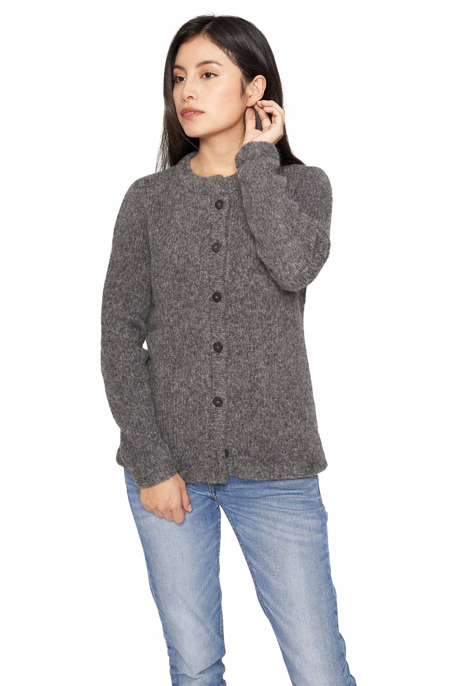 Alpaka Strickjacke ASA aus Baby Alpaka und Wolle-grau