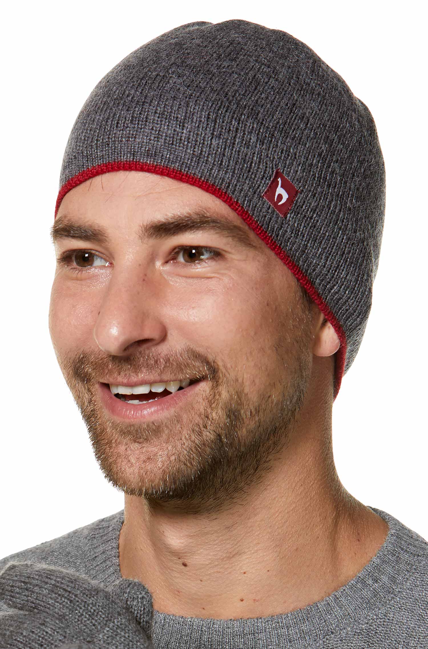 Alpaka WENDEMÜTZE aus 100% Baby Alpaka-rot/grau
