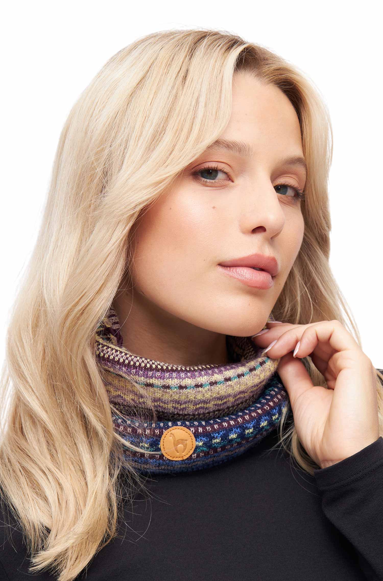 Alpaka Mützen-Stirnband-Schal DILAYA aus 100% Baby Alpaka-sand multi