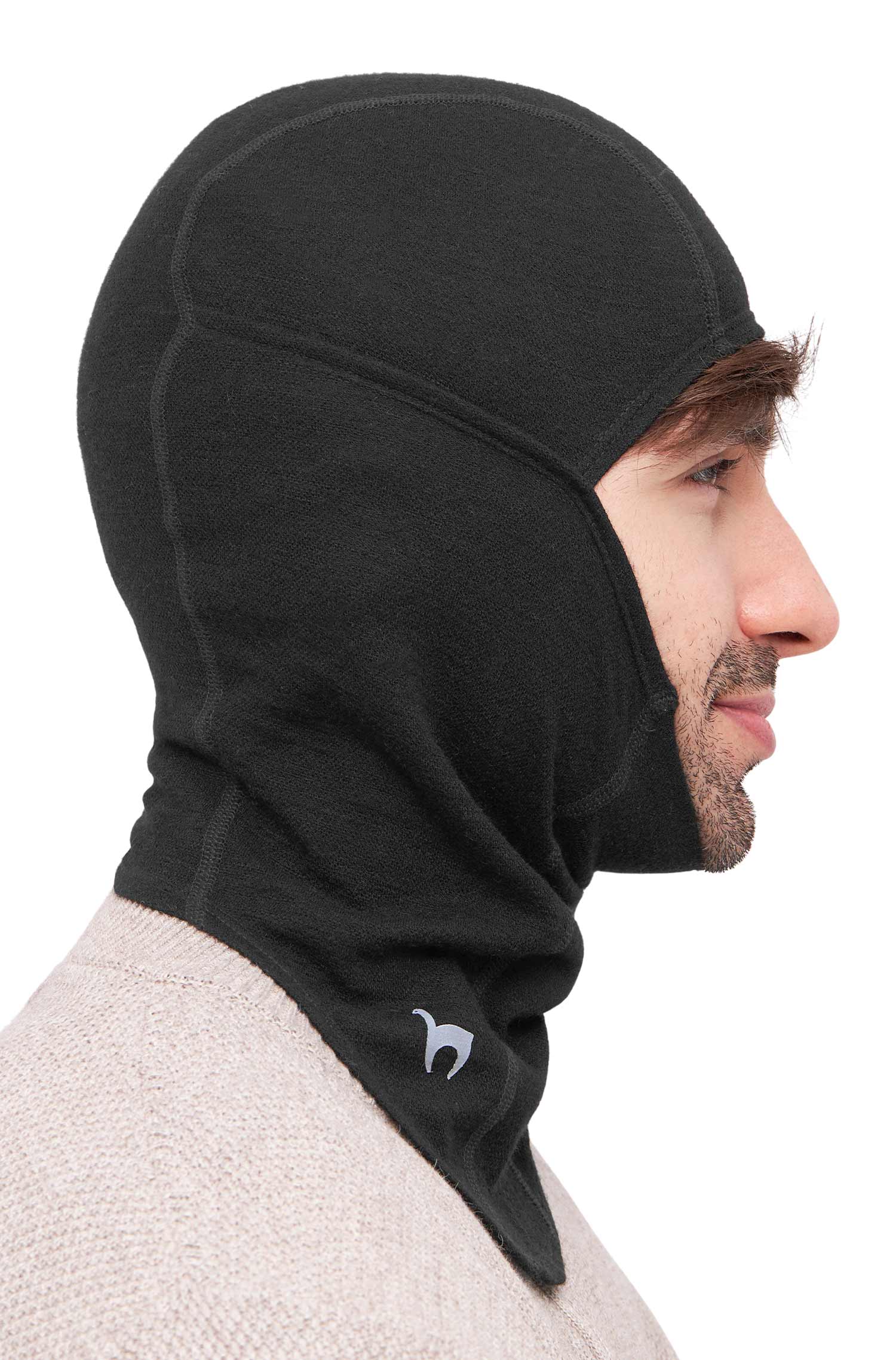 Alpaka Balaclava THERMO LAYER mit Baby Alpaka & Bio-Pima-Baumwolle-schwarz