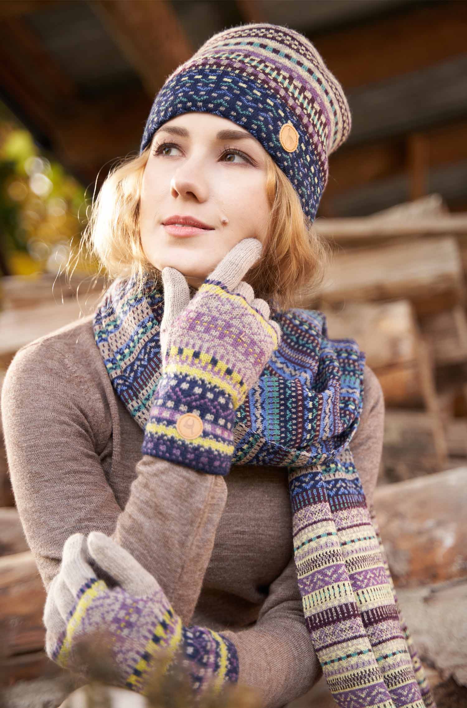 Alpaka Handschuhe DILAYA aus 100% Baby Alpaka-sand multi