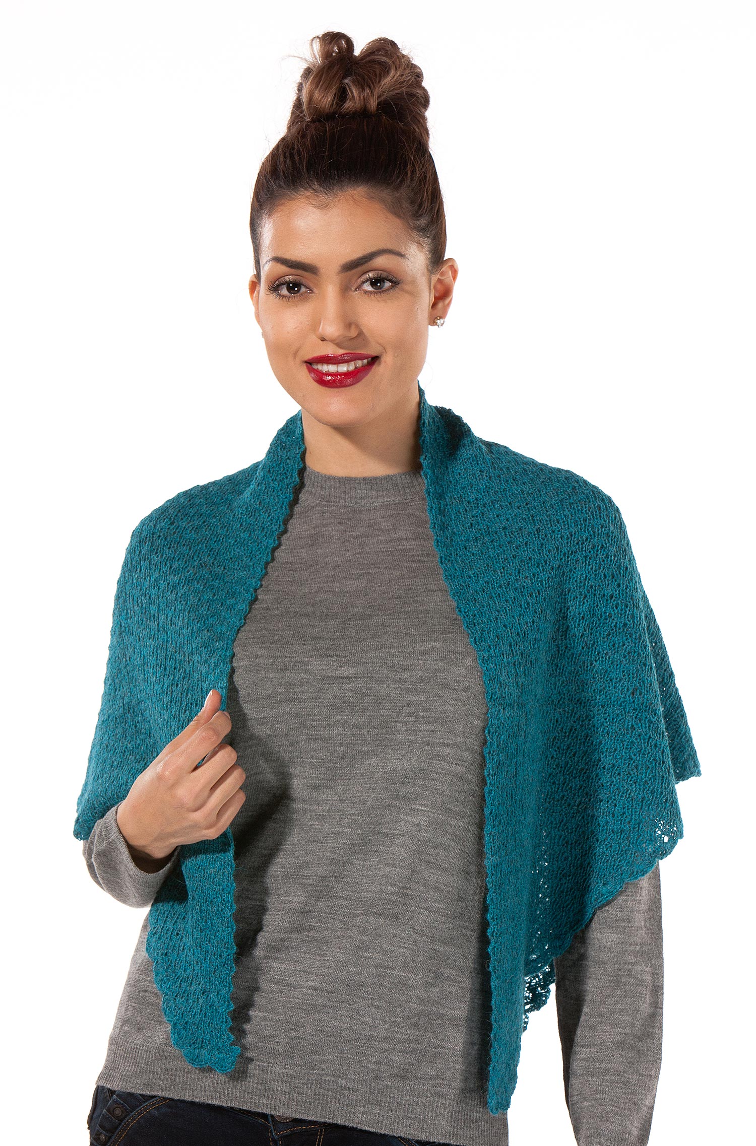 Alpaka Dreieck Schal MARIPOSA aus 100% Baby Alpaka-türkis