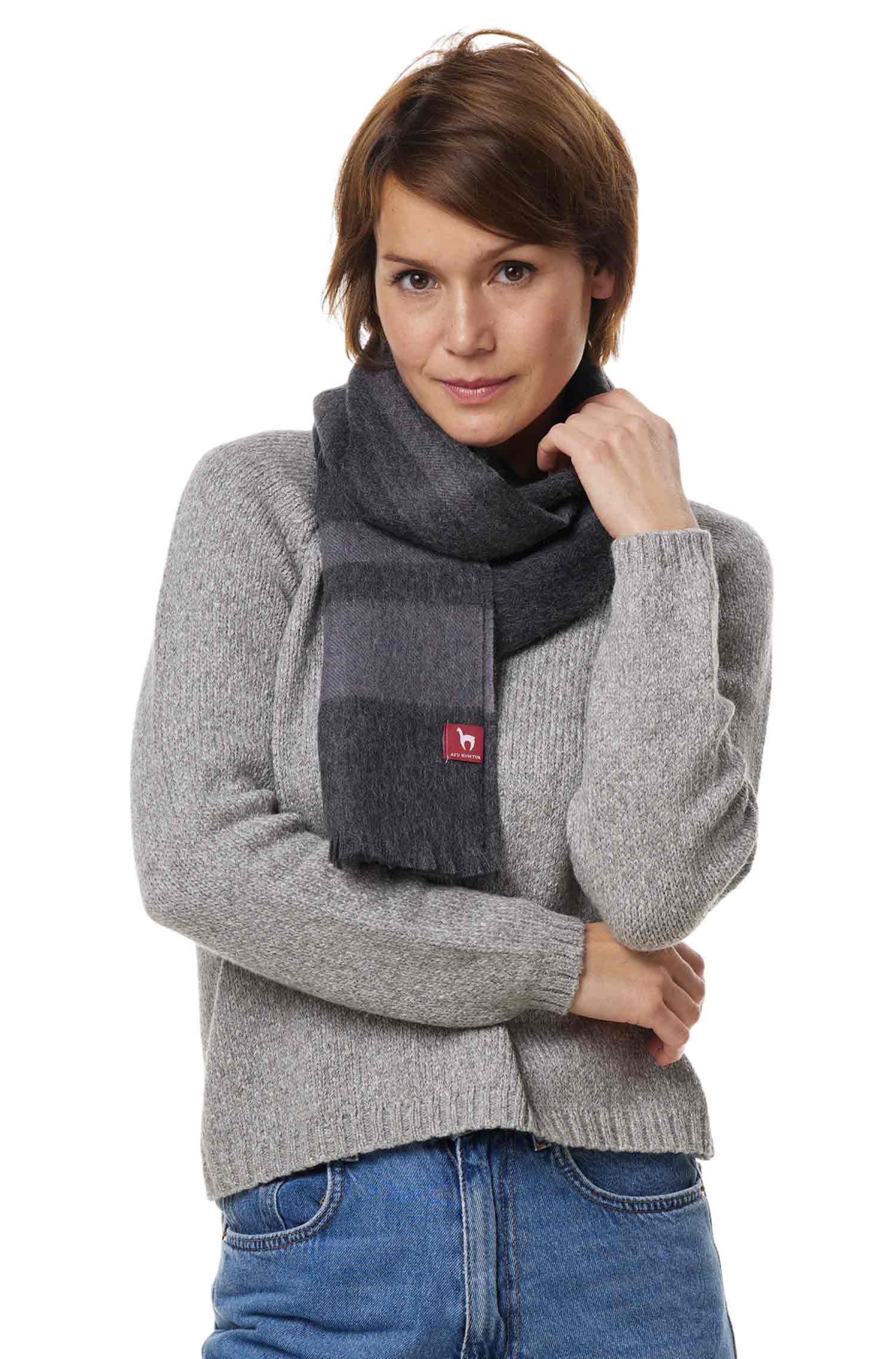 Alpaka Karo Webschal PADRINO aus 100% Baby Alpaka-anthrazit