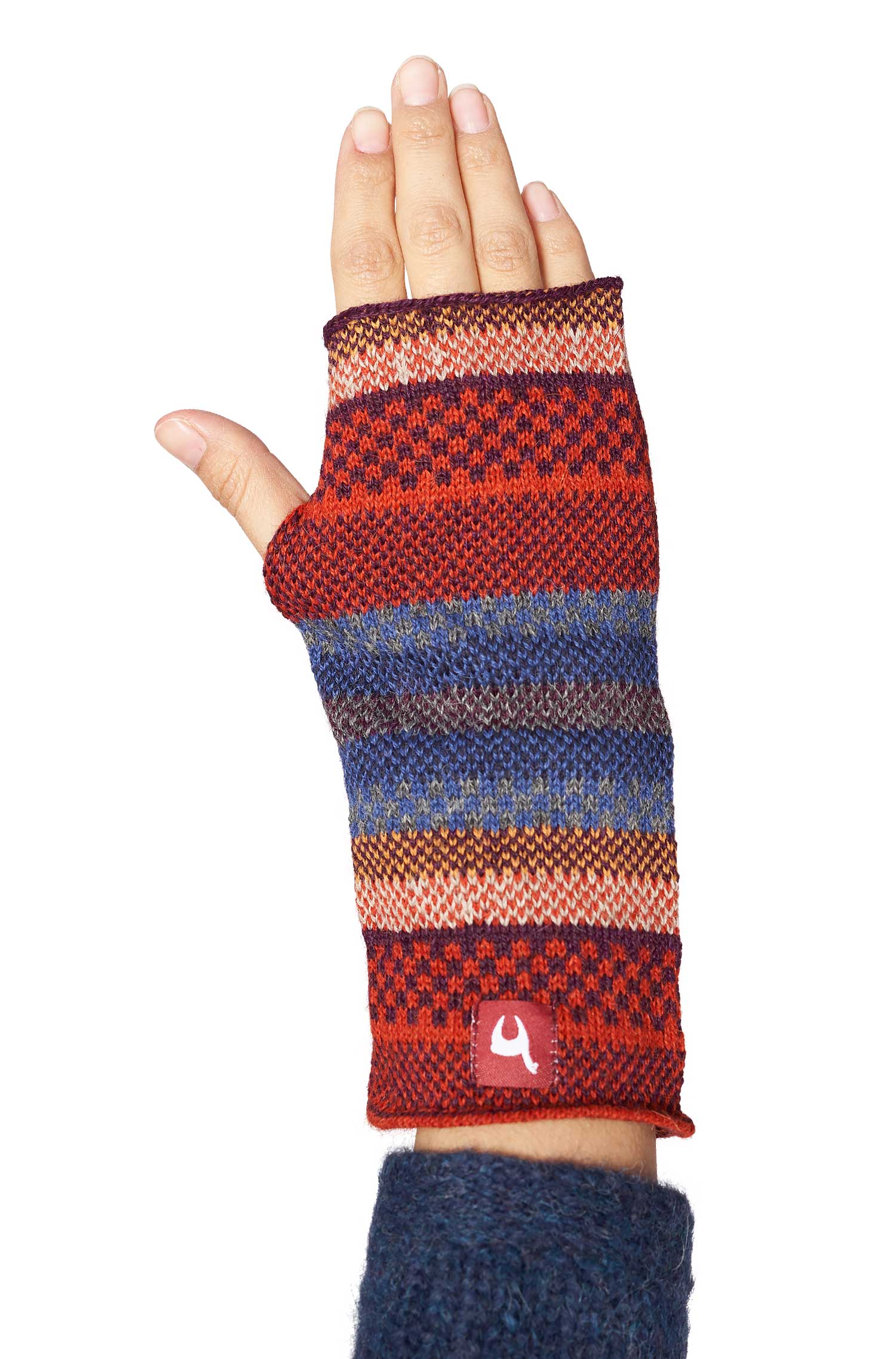 Alpaka Pulswärmer Fingerlose Handschuhe KYARA aus 100% Baby Alpaka-rusty blue