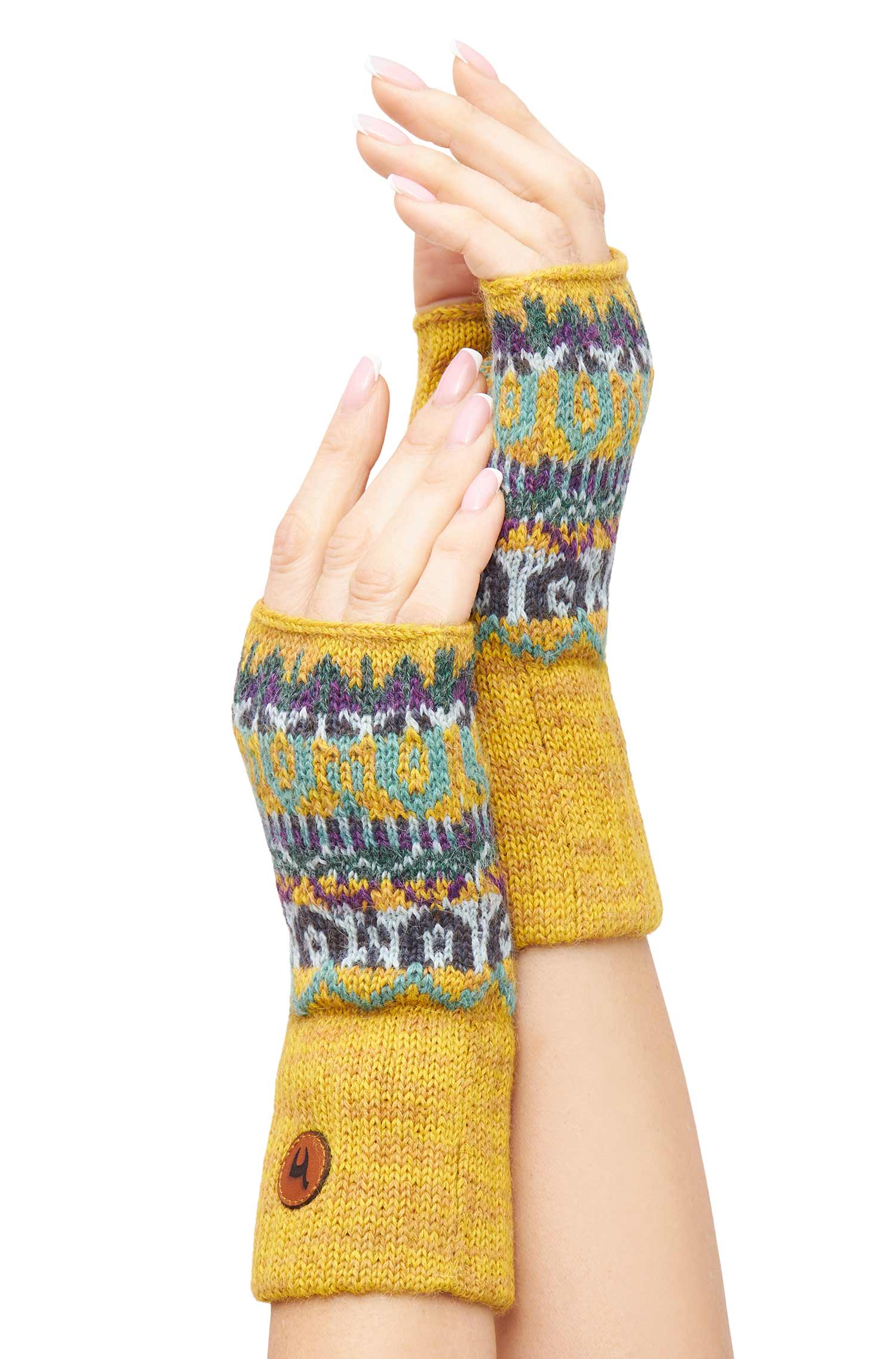 Alpaka Pulswärmer COLORES ANDEN mit Daumenloch-gelb meliert