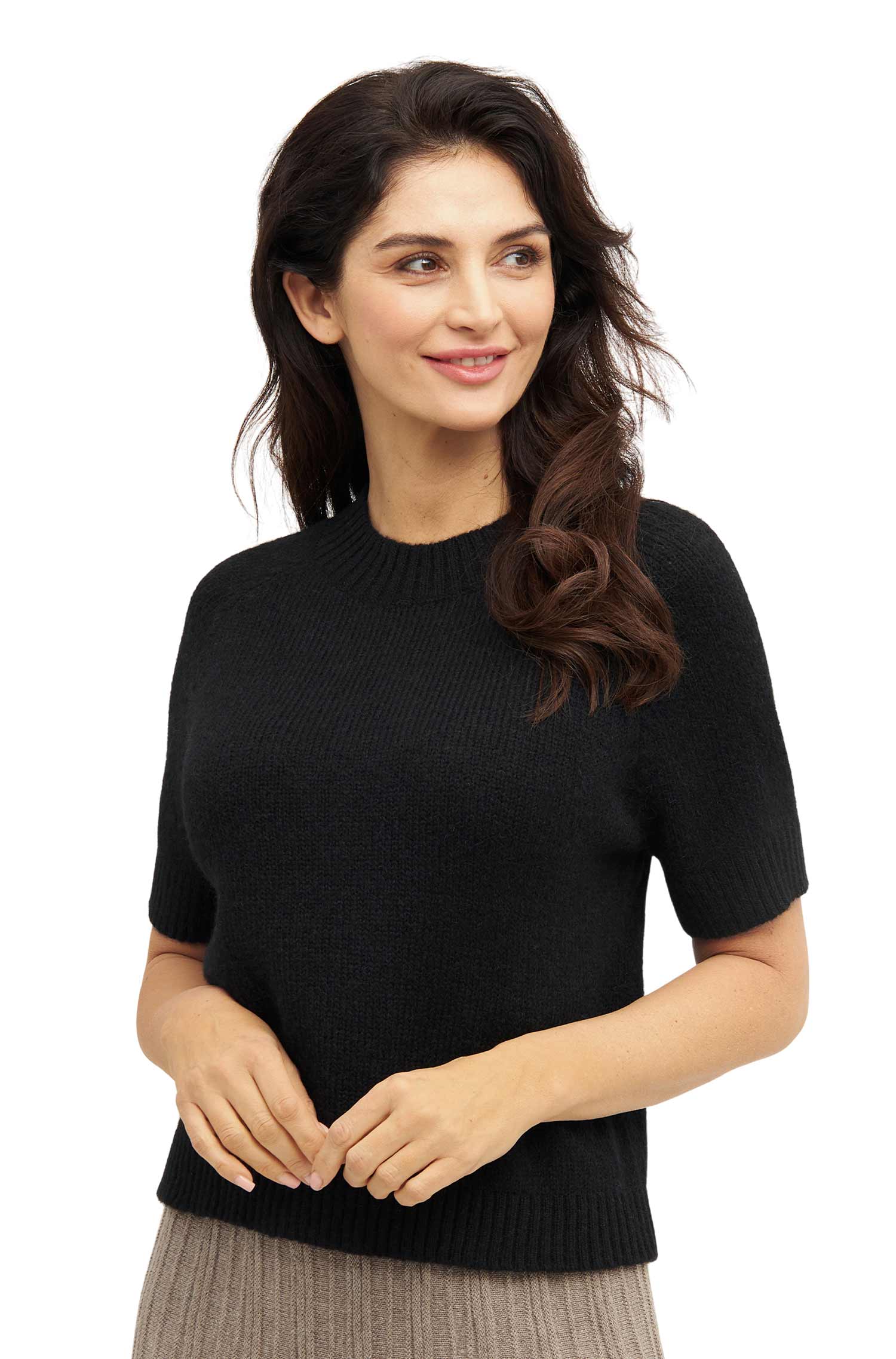 Alpaka Kurzarm-Pullover PACA-schwarz