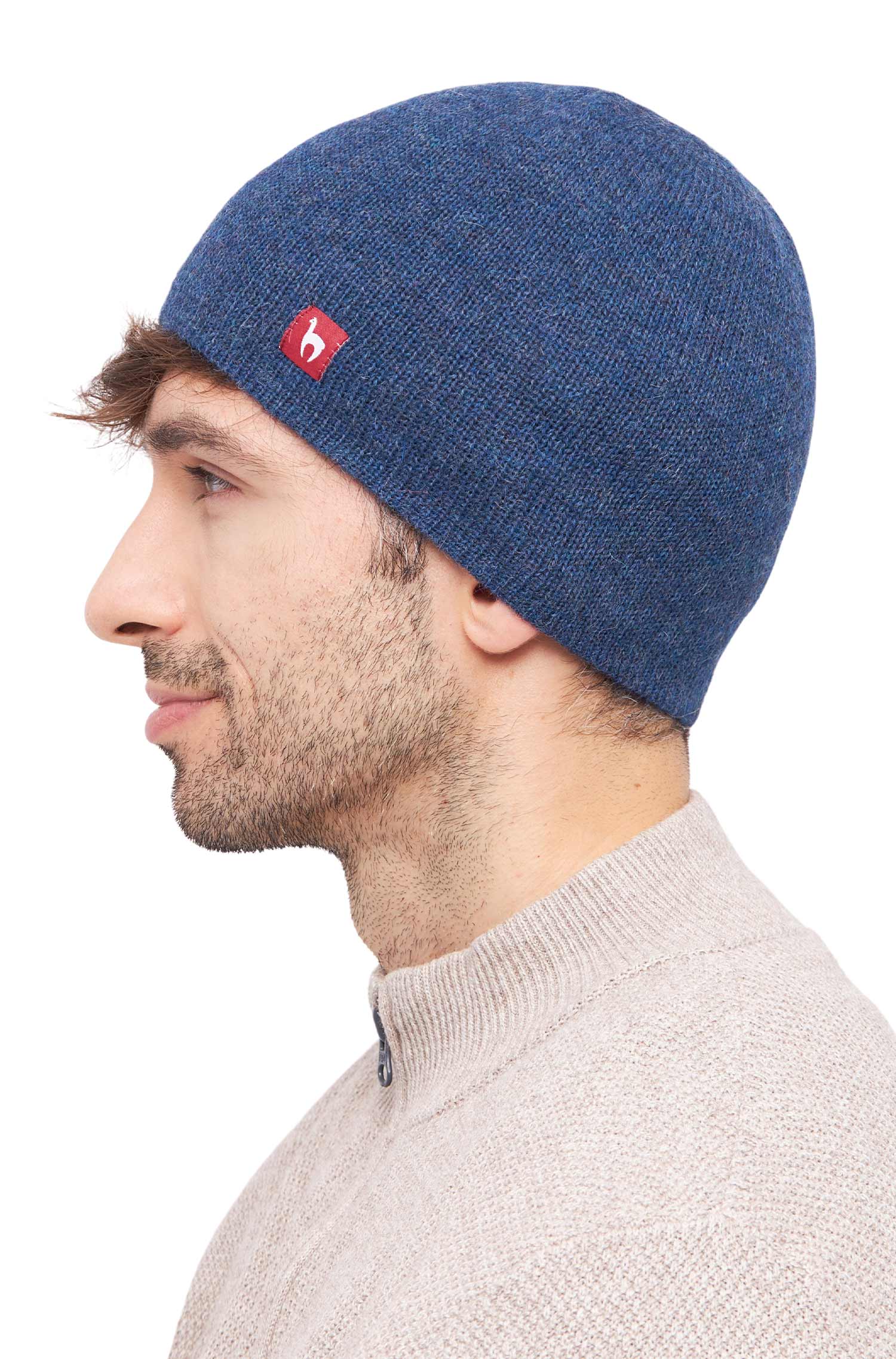 Alpaka Wendemütze UNI-jeansblau/grau