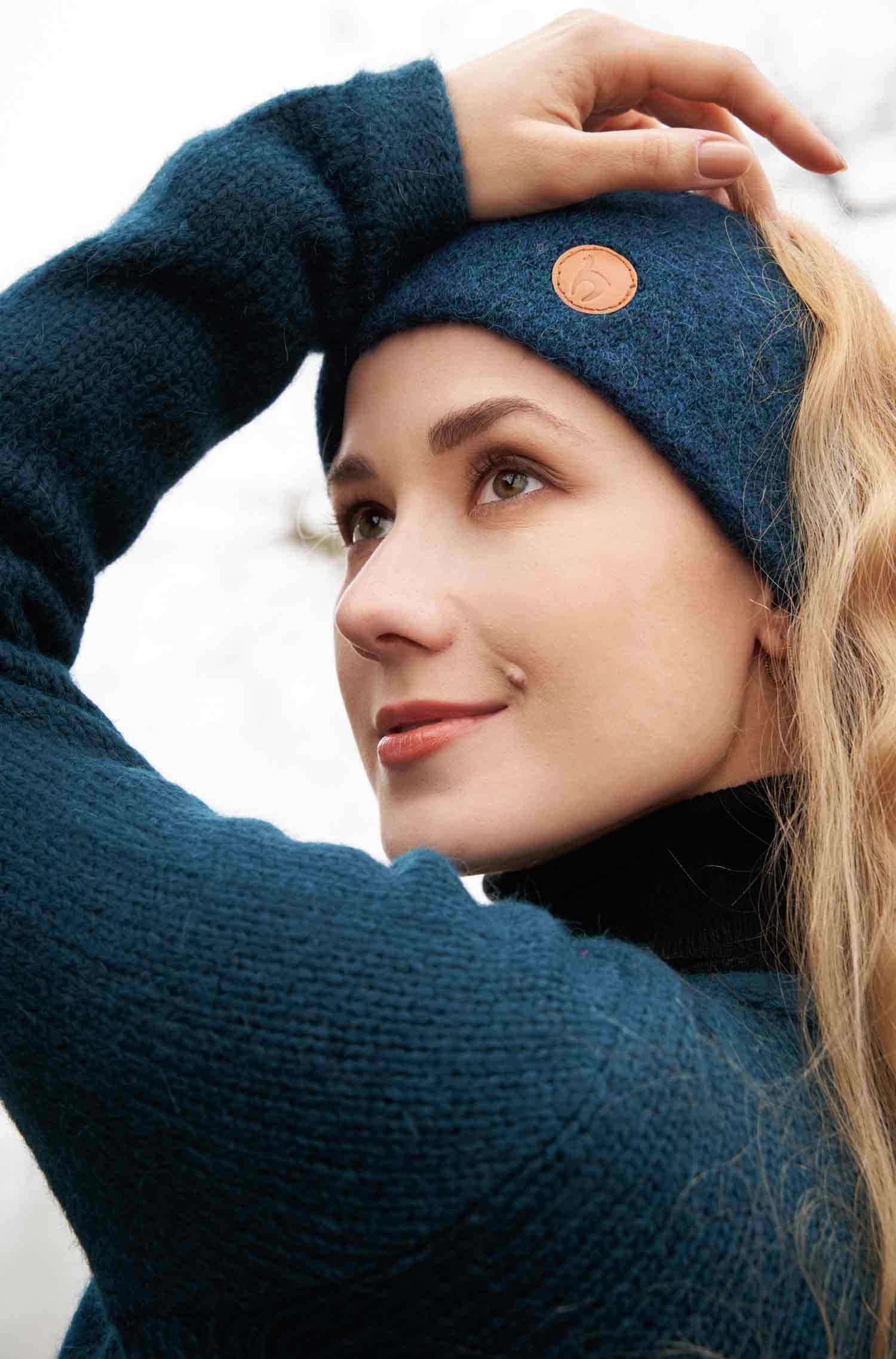 Alpaka Stirnband STRETCH-petrol