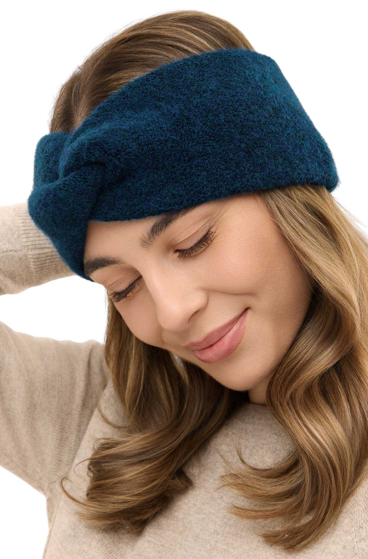 Alpaka Stirnband LOLA mit Twist-petrol