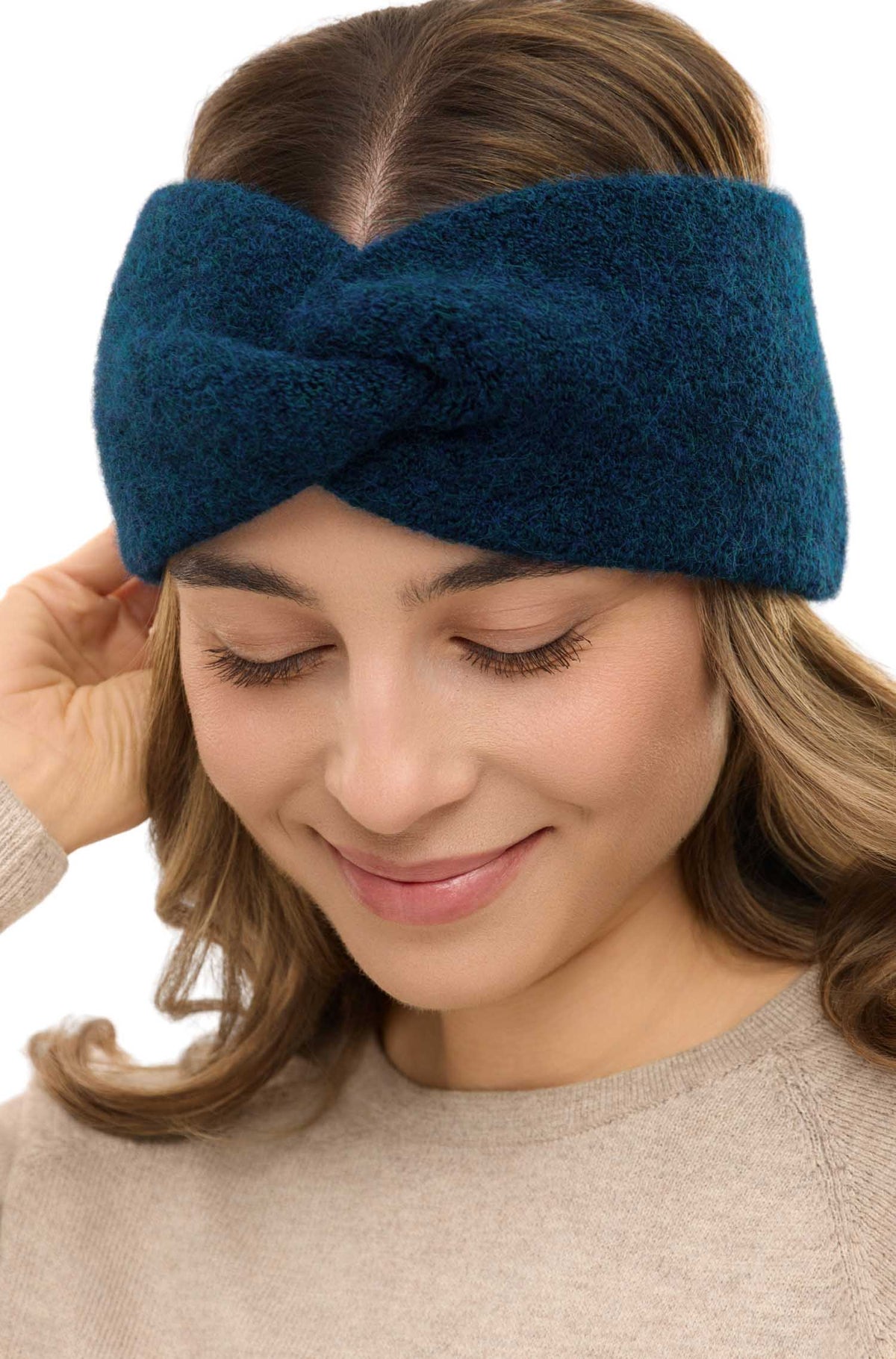 Alpaka Stirnband LOLA mit Twist-petrol