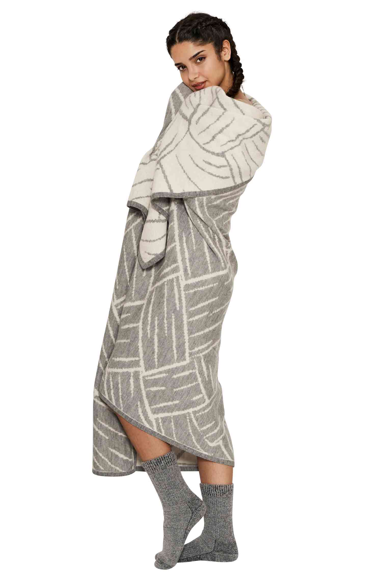 Alpaka Decke JACQUARD-grau/ecru