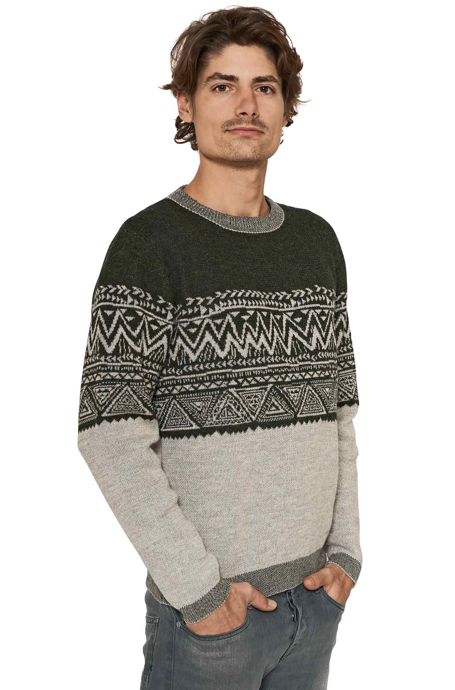 Rundhals Pullover GIORGIO Herren Baby Alpaka Rundhals-tannengrün/silber