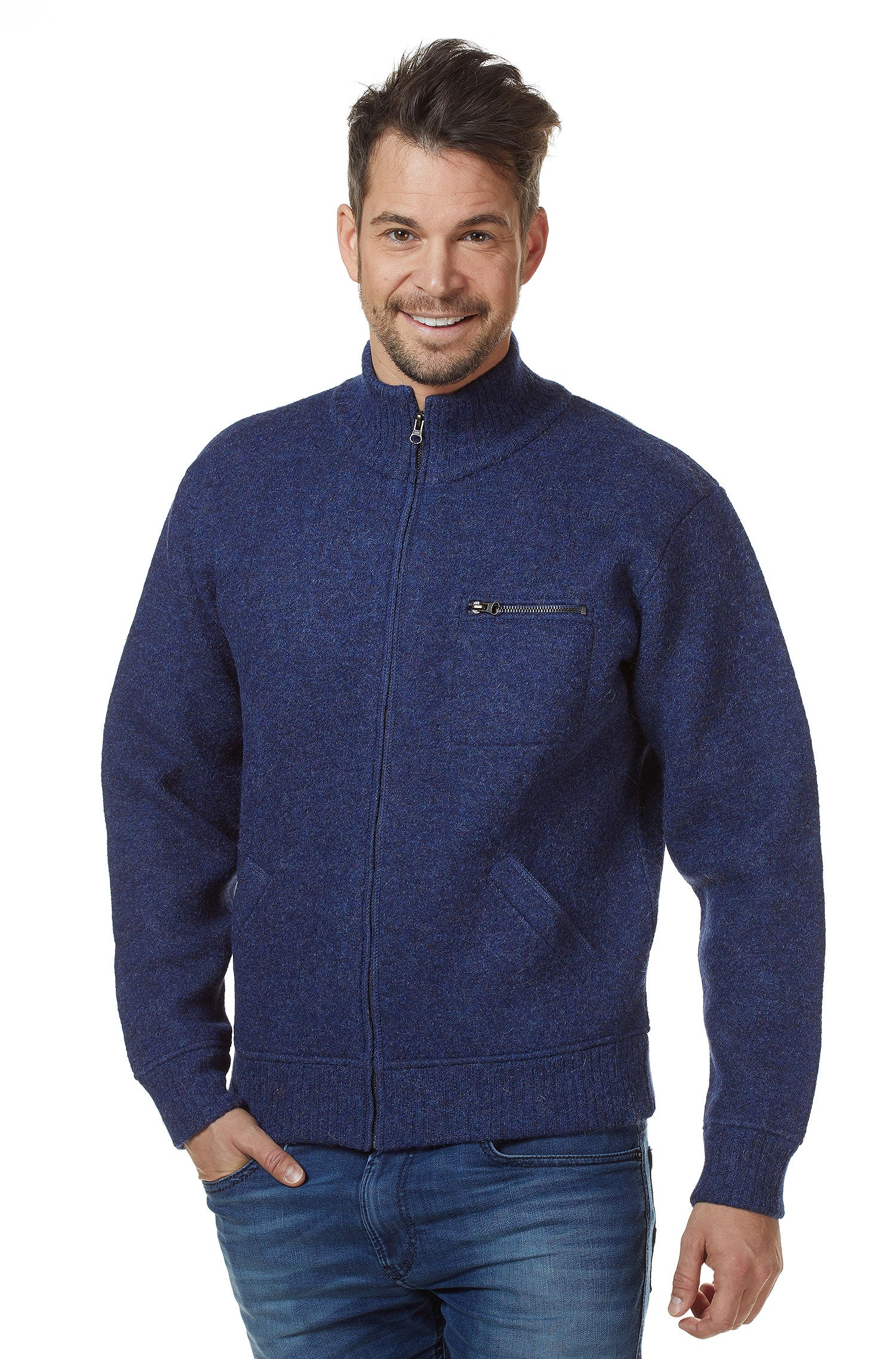 Alpaka Jacke GEORGE aus Baby Alpaka und Wolle-blau