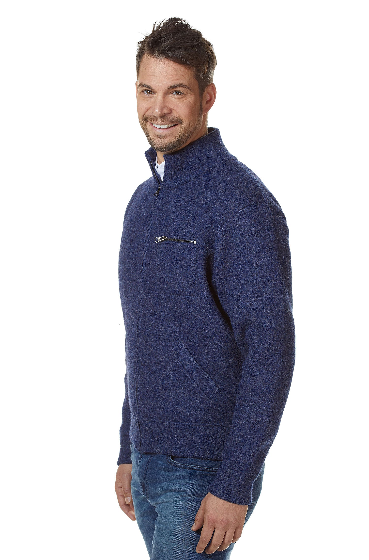 Alpaka Jacke GEORGE aus Baby Alpaka und Wolle-blau
