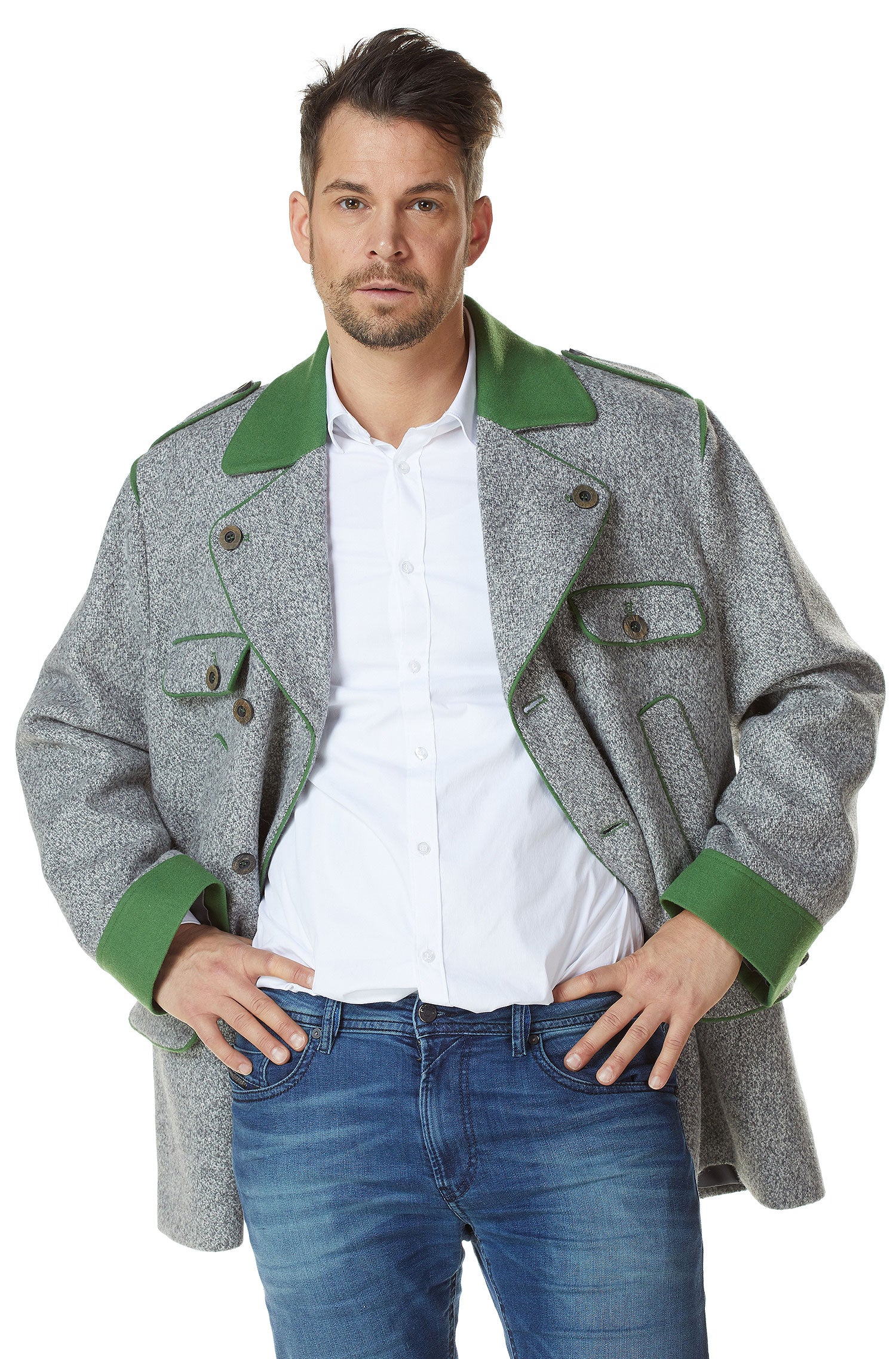 Alpaka Trachten Mantel LEONARD aus Alpaka und Wolle-hellgrau