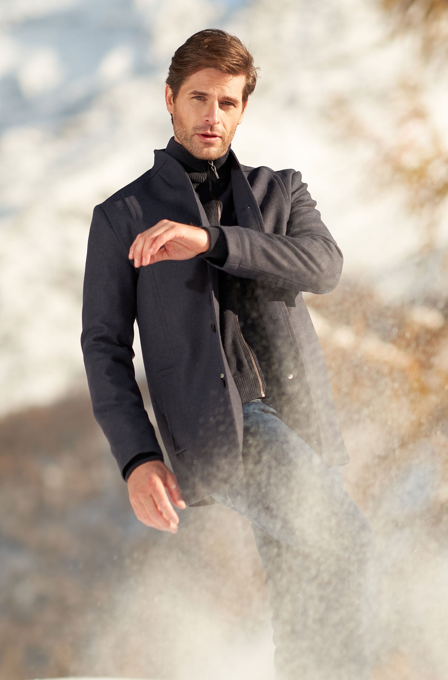 Alpaka Mantel PABLO aus Alpaka und Woll-Mix-blau