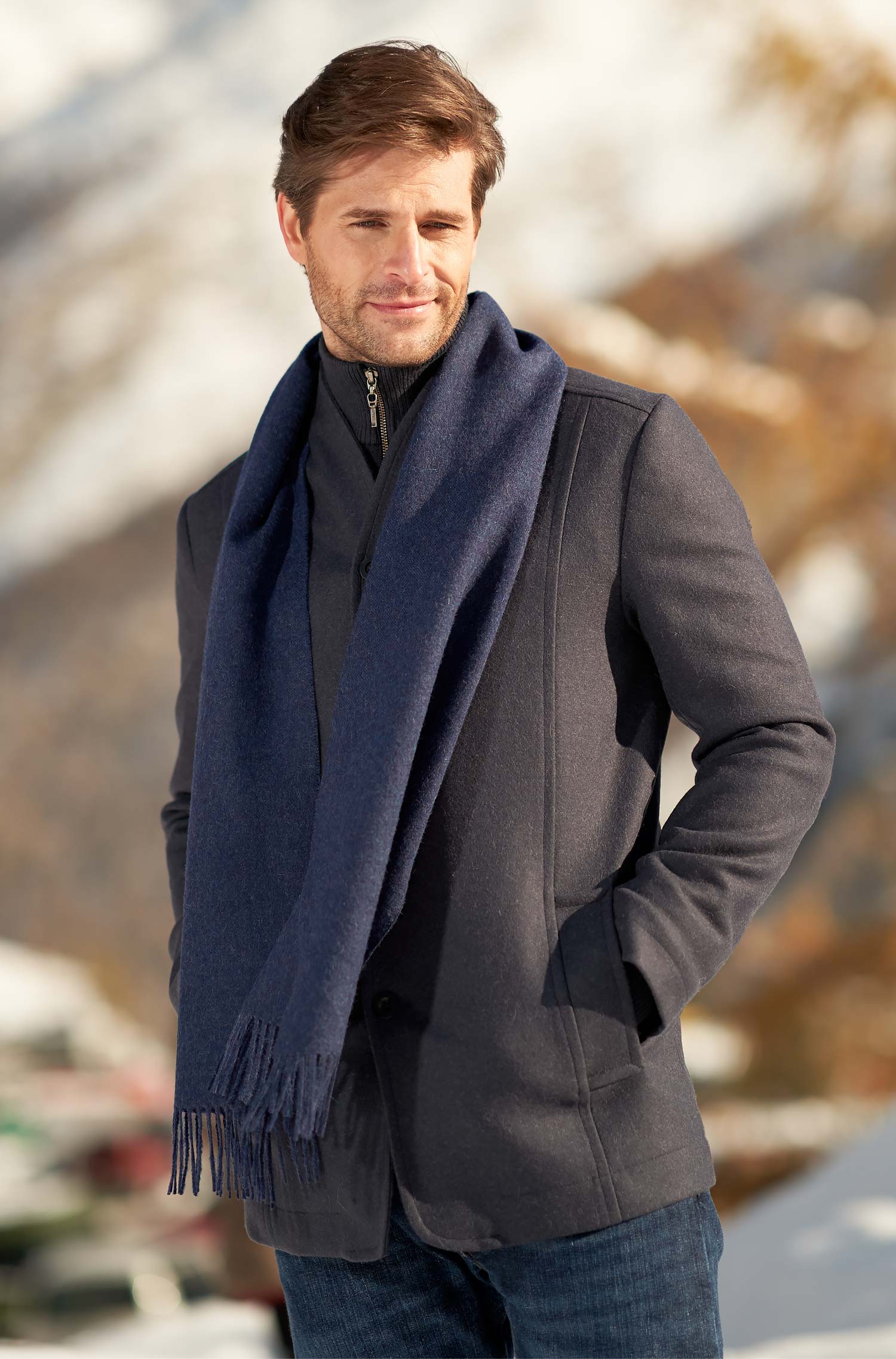 Alpaka Mantel PABLO aus Alpaka und Woll-Mix-blau