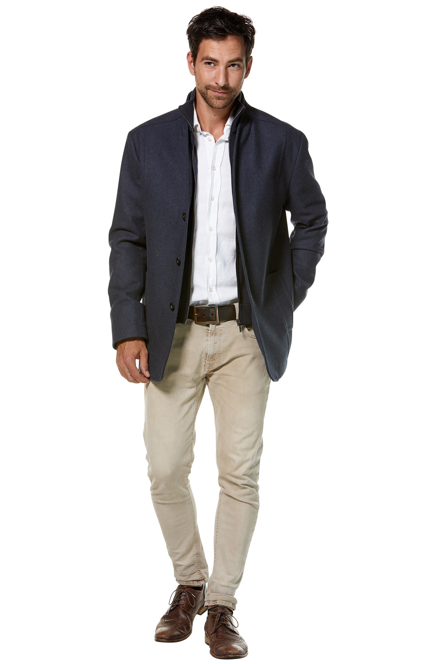 Alpaka Mantel PABLO aus Alpaka und Woll-Mix-blau