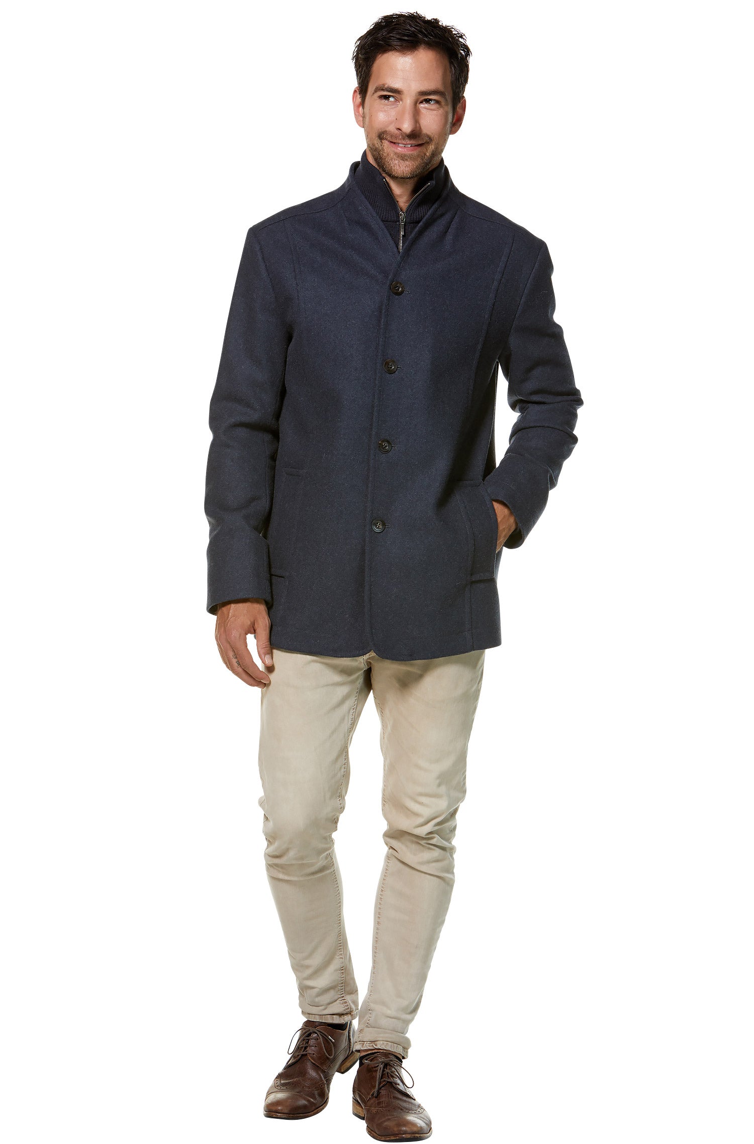 Alpaka Mantel PABLO aus Alpaka und Woll-Mix-blau