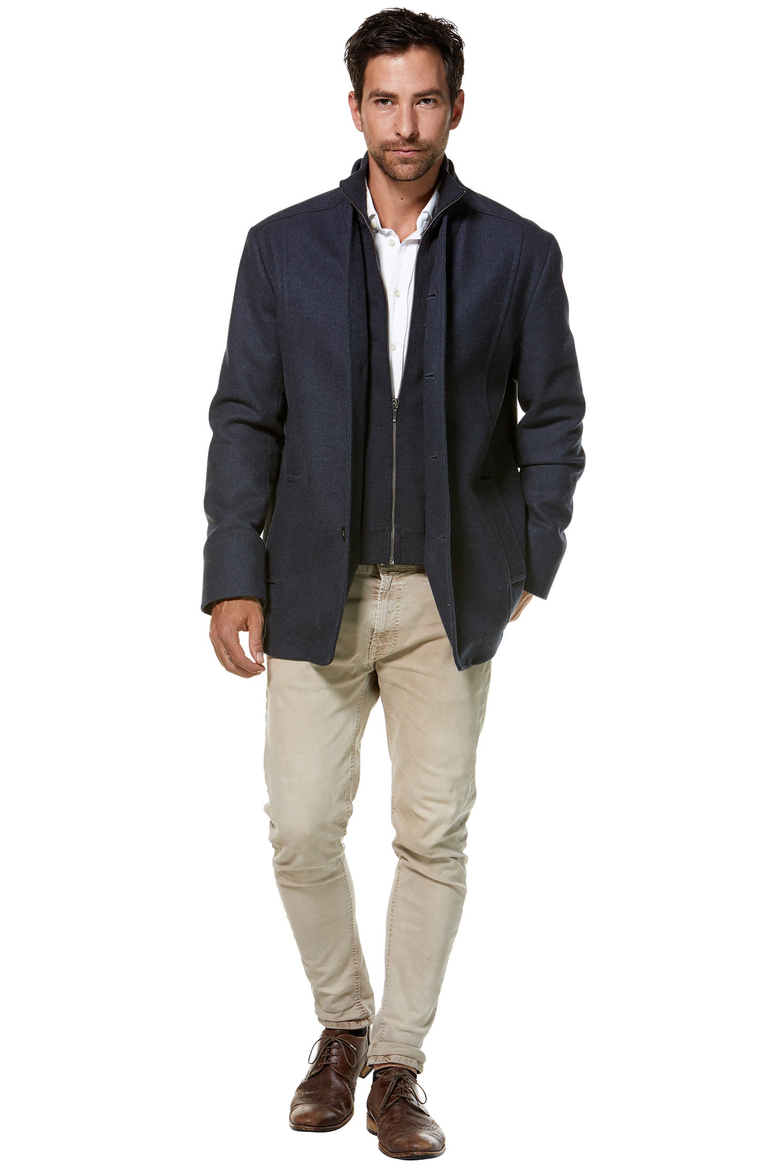 Alpaka Mantel PABLO aus Alpaka und Woll-Mix-blau