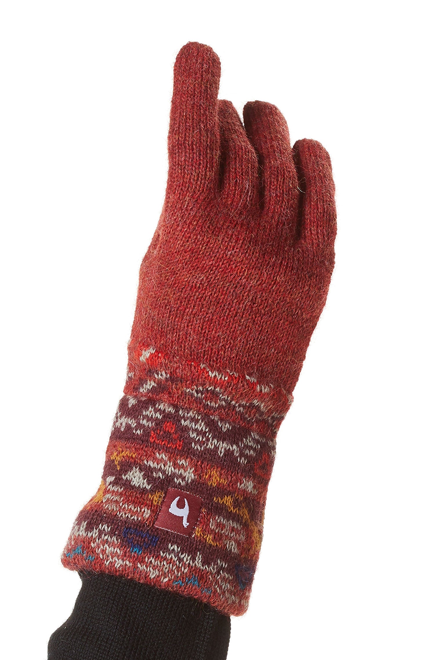 Alpaka Jacquard Fingerhandschuhe GELIA aus 100% Baby Alpaka-rot