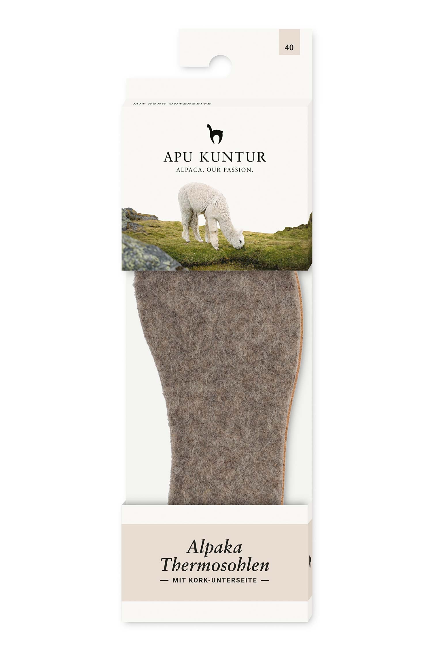Alpaka Sohlen THERMO mit Kork-Unterseite-braun